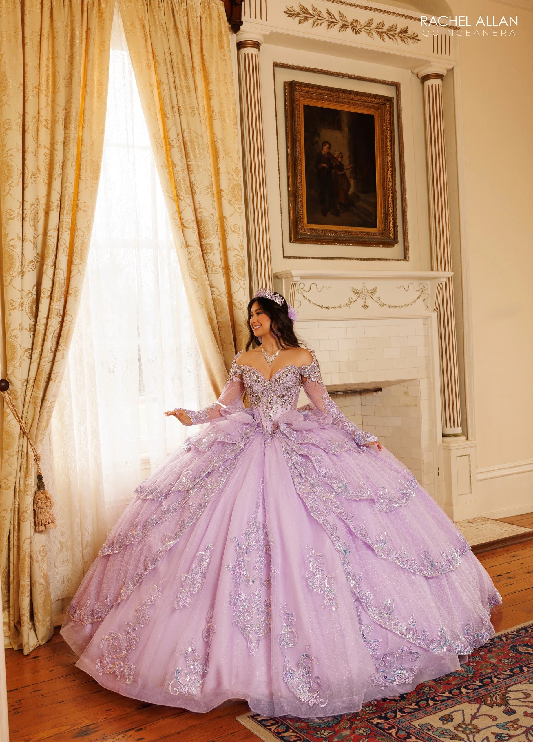 Off-the-Shoulder Floor-Length with T in Tulle Quinceañe Ball Gown Rachel Allan RQ3182