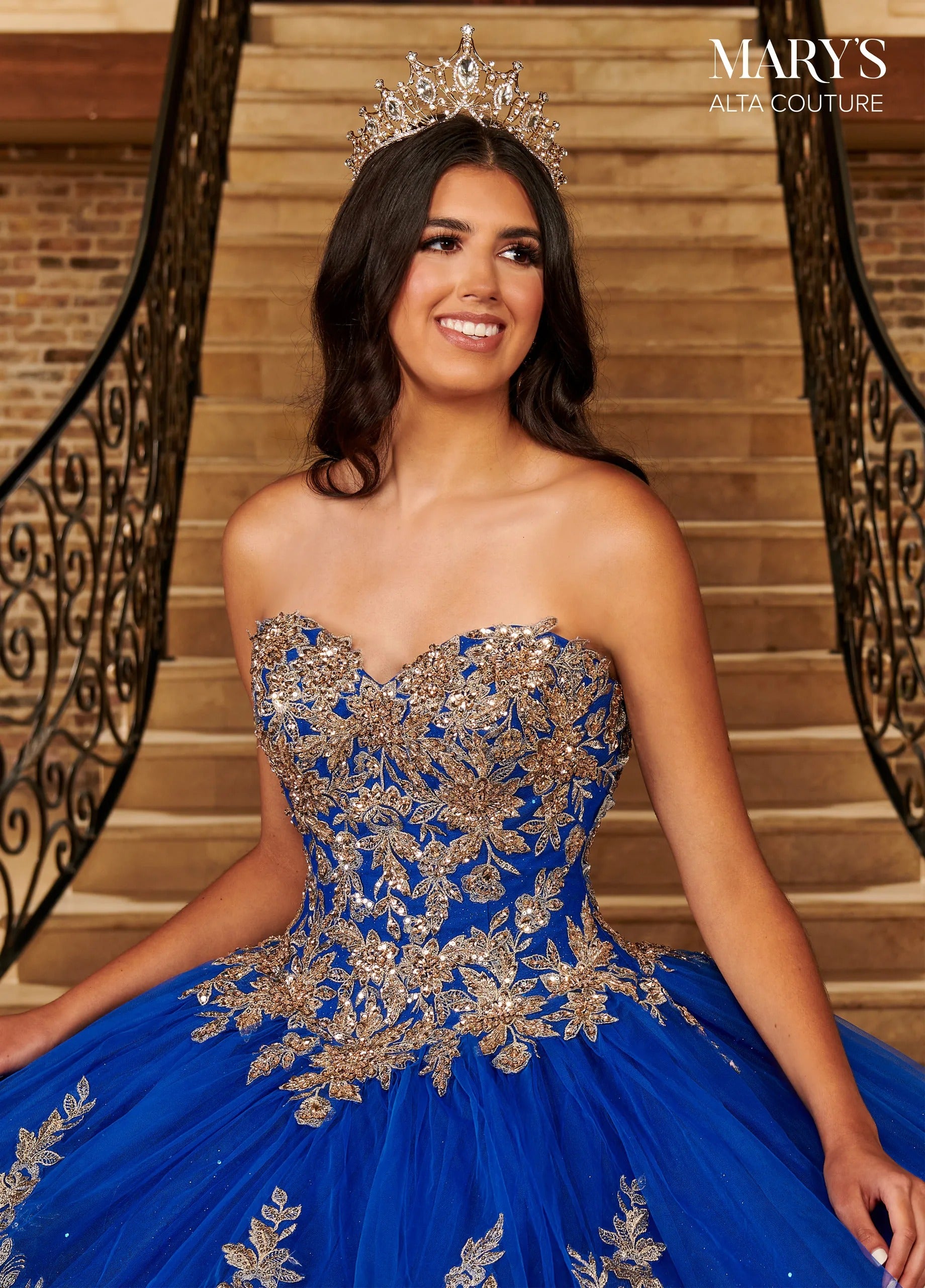 Royal Gold Sweetheart Floor-Length Glitter Tulle Quinceanera Ball Gown with Matching Bolero Rachel Allan MQ3079