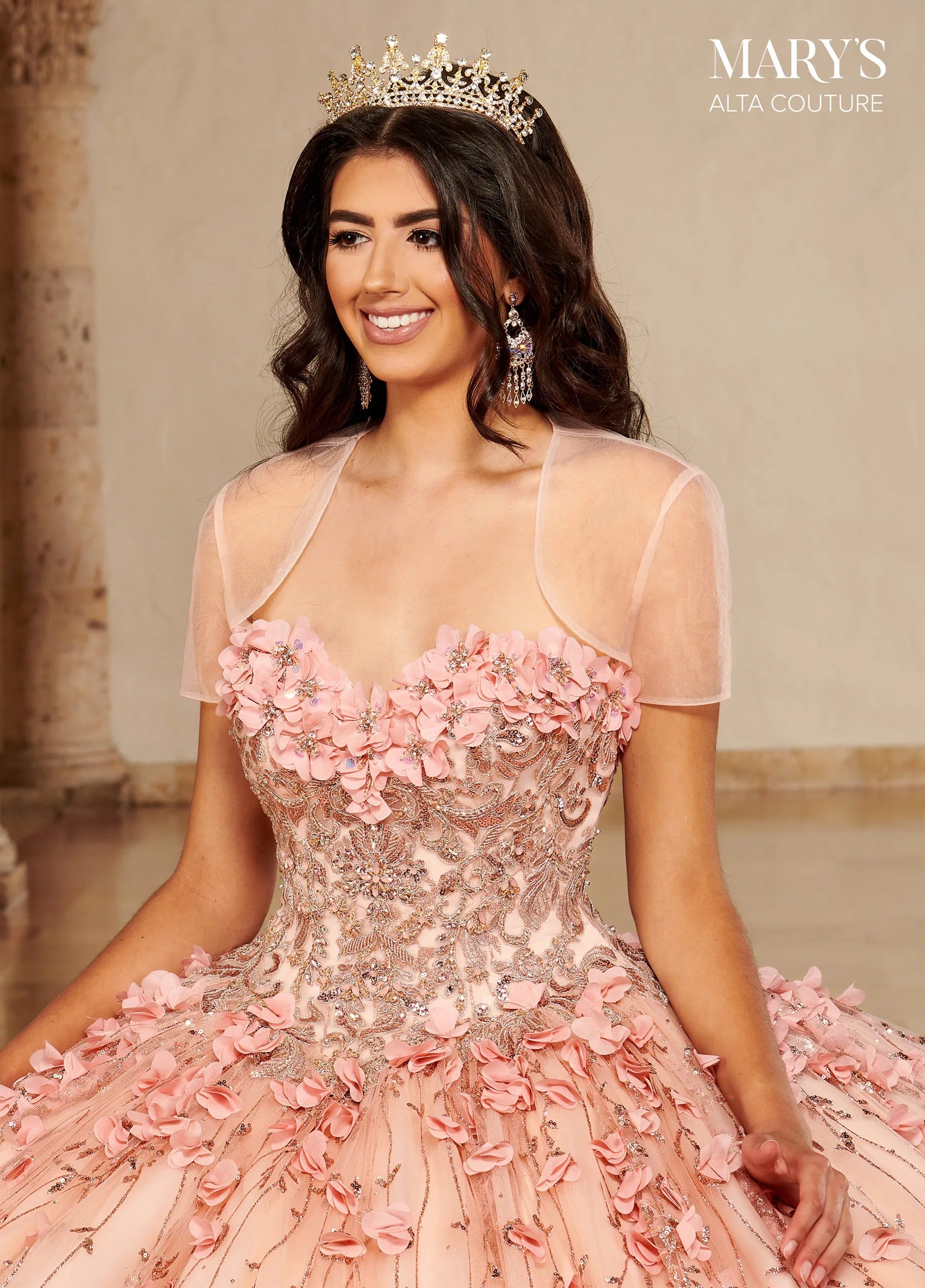 Blush Strapless Floor-Length Glitter Tulle Quinceanera Ball Gown with Matching Cape Rachel Allan MQ3075 Rachel Allan MQ3075