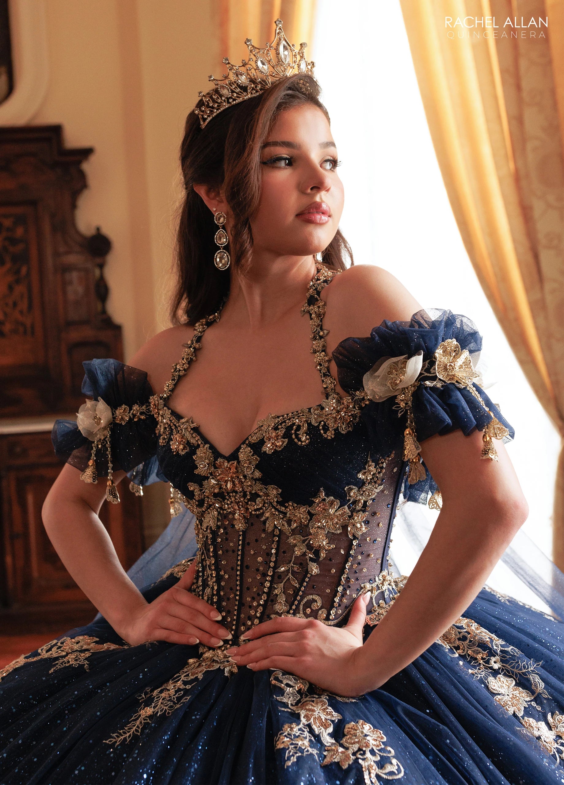Off-the-Shoulder Floor-Length Tulle Quinceañe Ball Gown Rachel Allan RQ3181