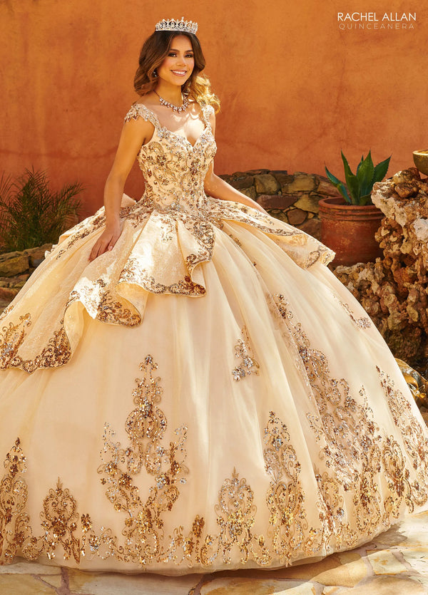 Sweetheart Floor Length Glitter Tulle Quinceanera Ball Gown with Lace Skirt Overlay Rachel Allan MQ3093