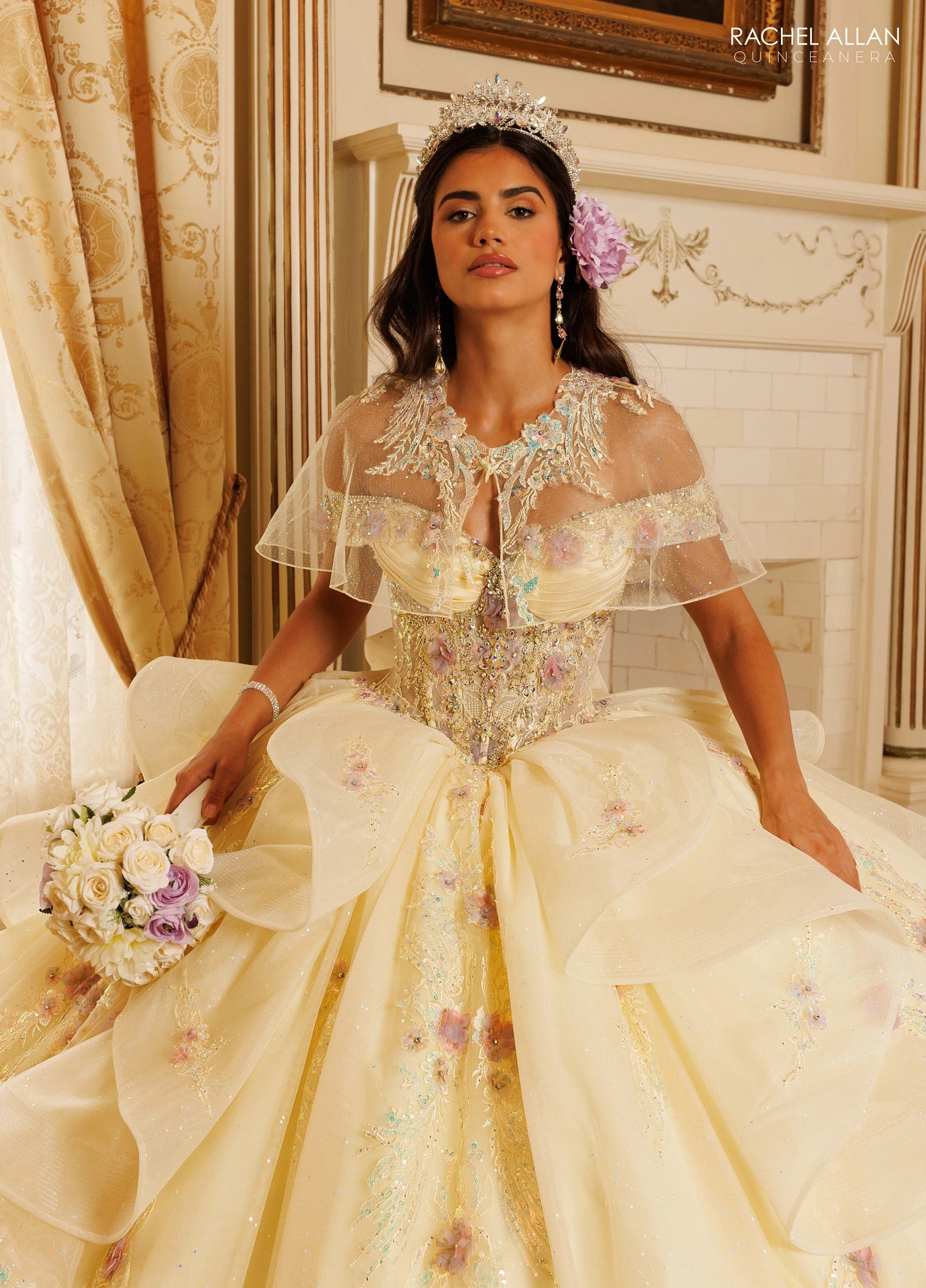 Off-the-Shoulder Floor-Length Tulle Quinceañe Ball Gown Rachel Allan RQ3185