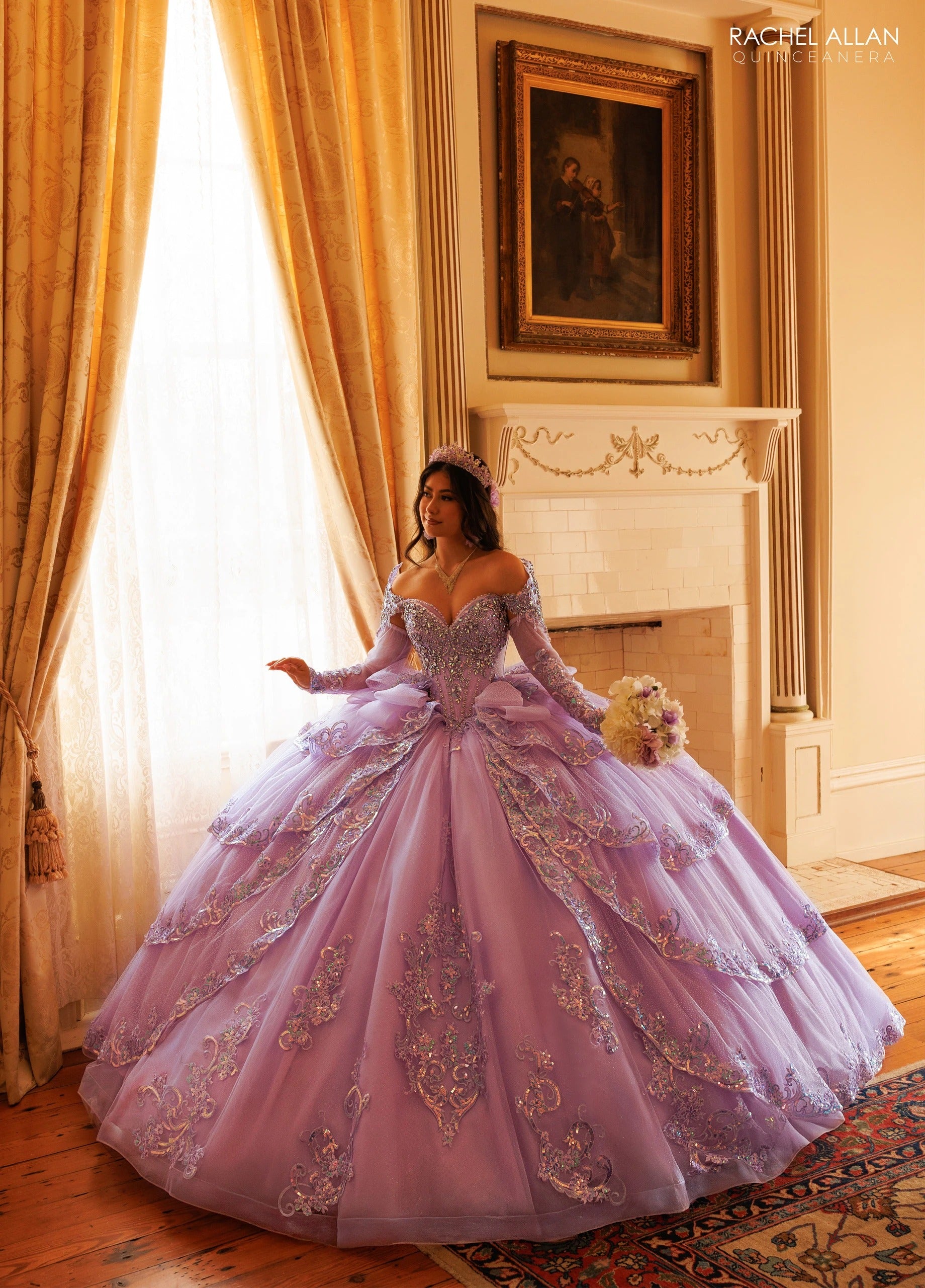 Off-the-Shoulder Floor-Length with T in Tulle Quinceañe Ball Gown Rachel Allan RQ3182