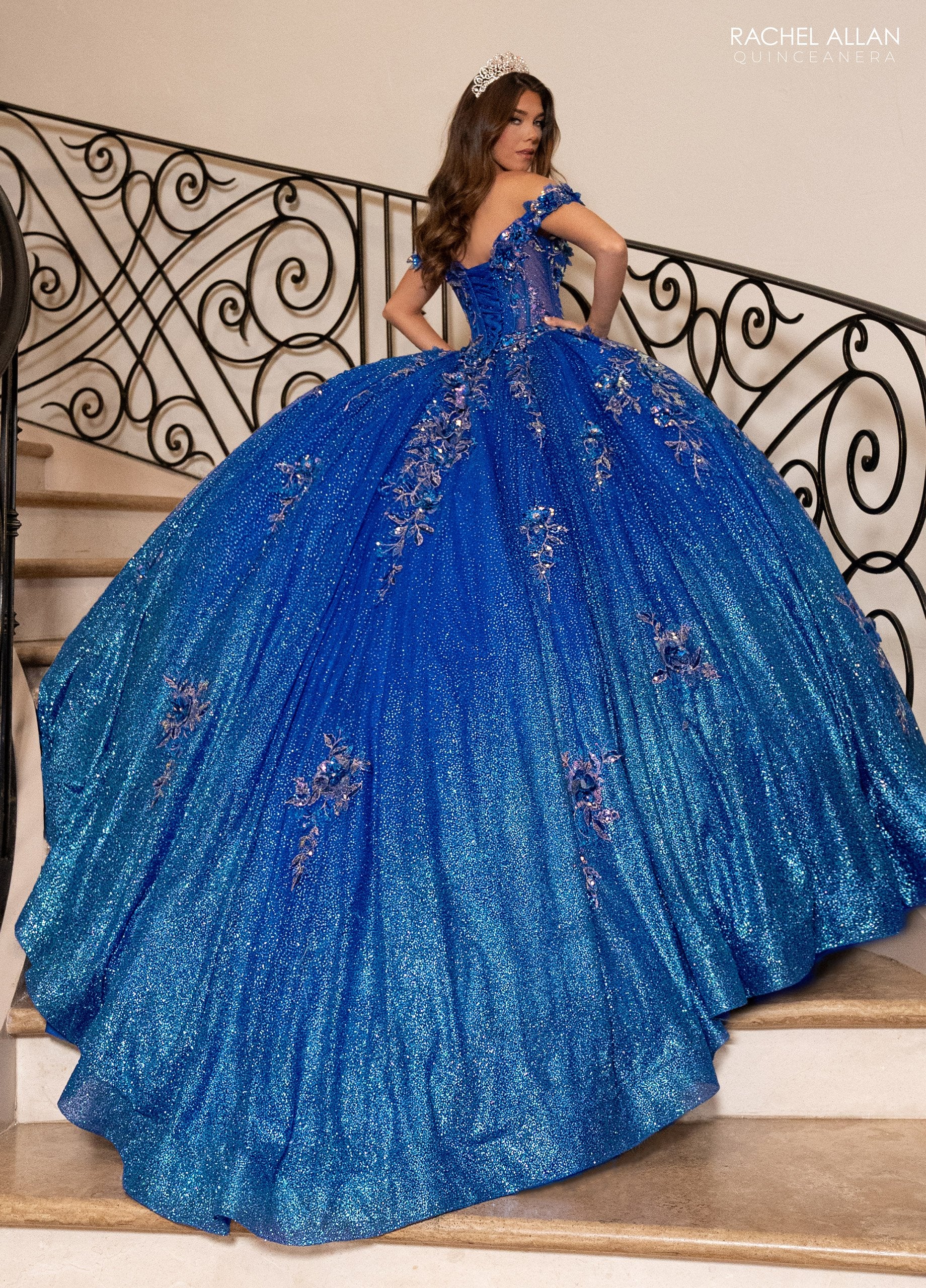 Rachel Allan RQ3150 Long Glitter Sweet 16 Floral Quinceanera Dress