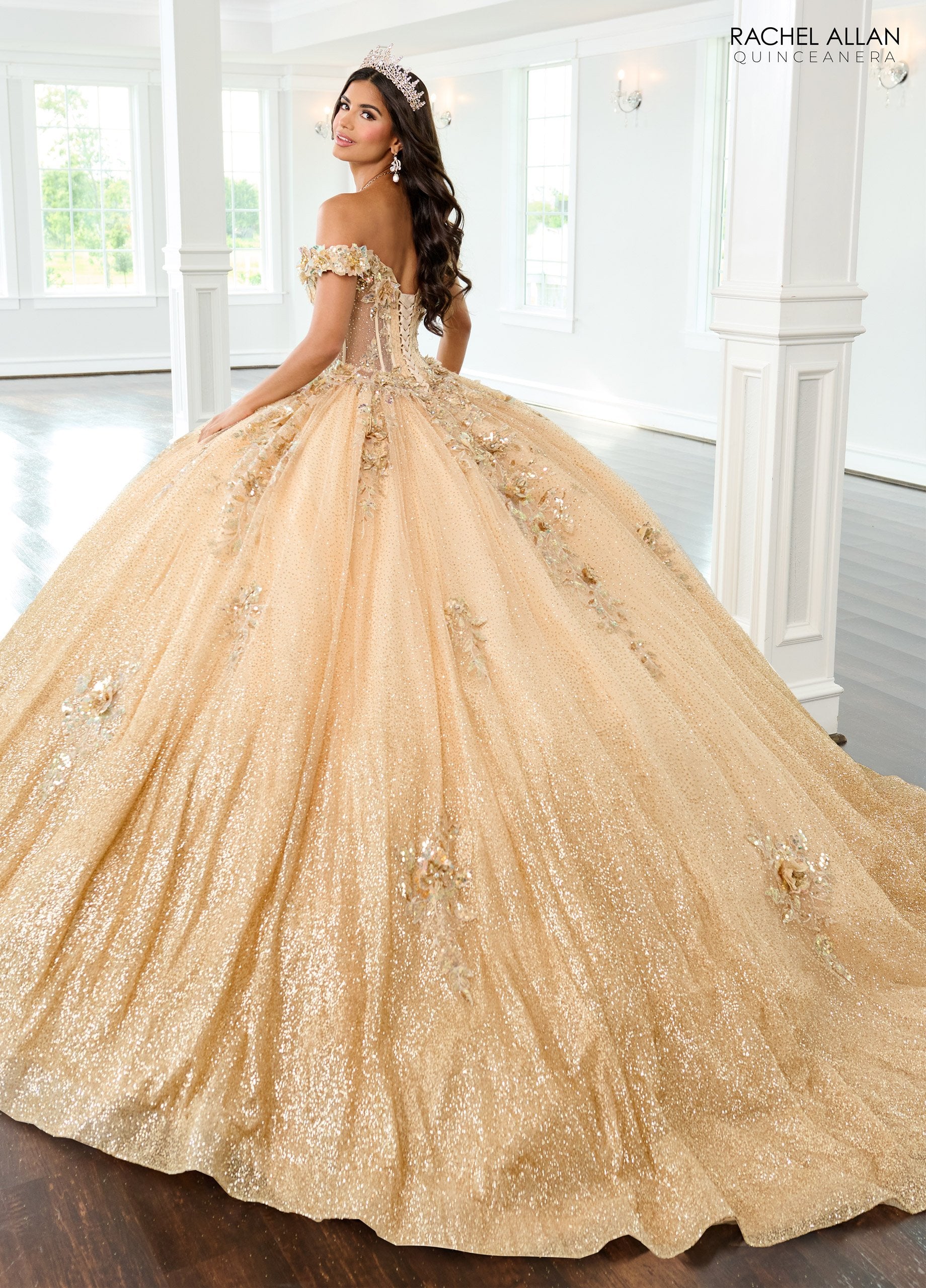 Rachel Allan RQ3150 Long Glitter Sweet 16 Floral Quinceanera Dress