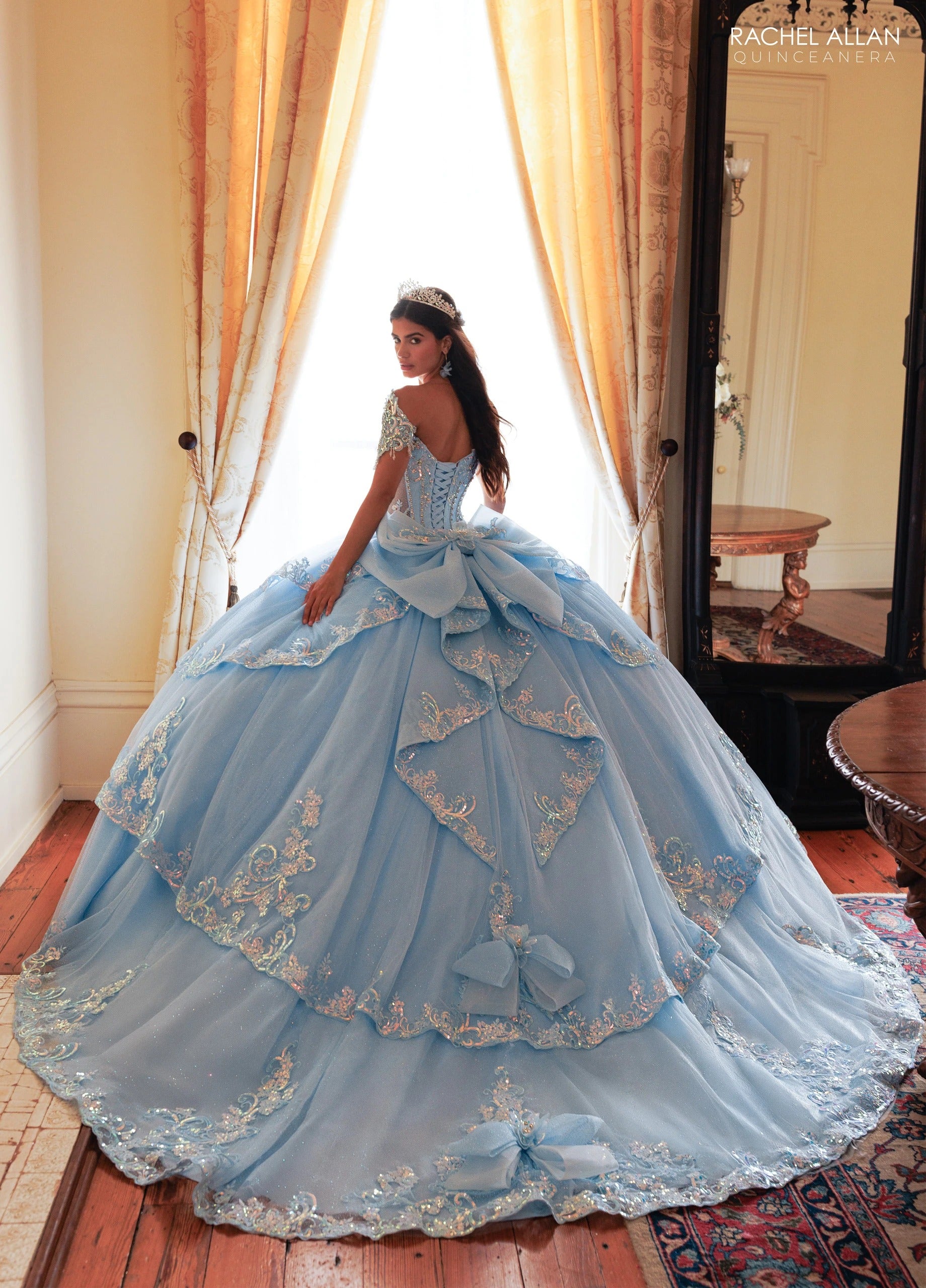 Off-the-Shoulder Floor-Length with T in Tulle Quinceañe Ball Gown Rachel Allan RQ3182