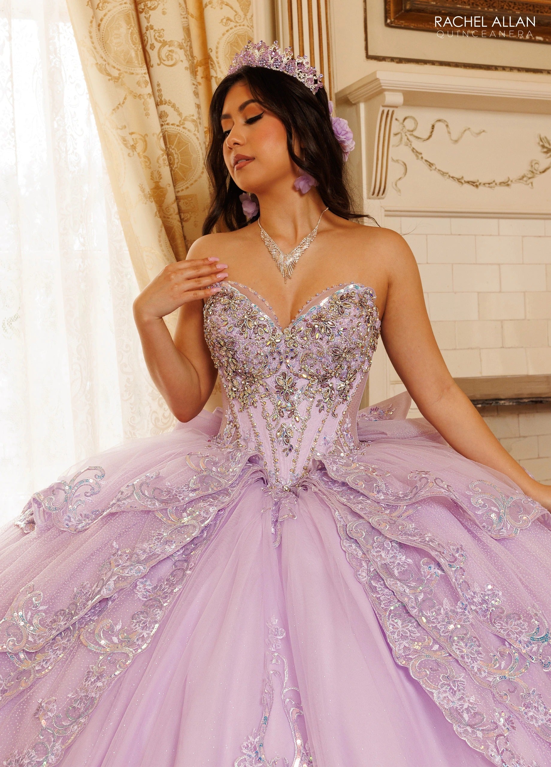 Off-the-Shoulder Floor-Length with T in Tulle Quinceañe Ball Gown Rachel Allan RQ3182