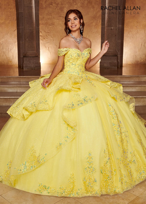 Sweetheart Floor Length Glitter Tulle Quinceanera Ball Gown with Lace Bodice Rachel Allan RQ3105