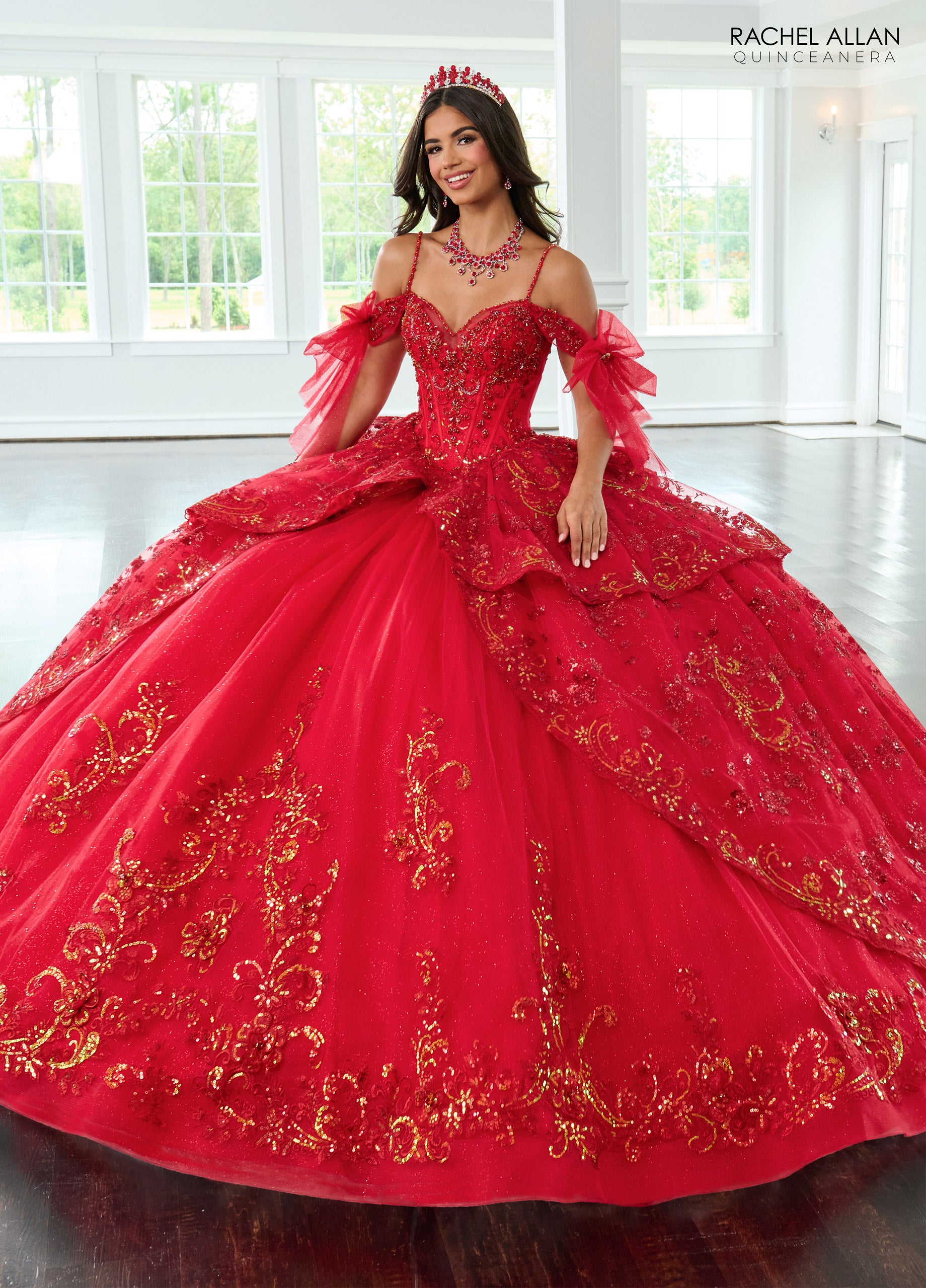 Rachel Allan RQ3147 Long Bow Glitter Ball Gown Quinceanera Dress