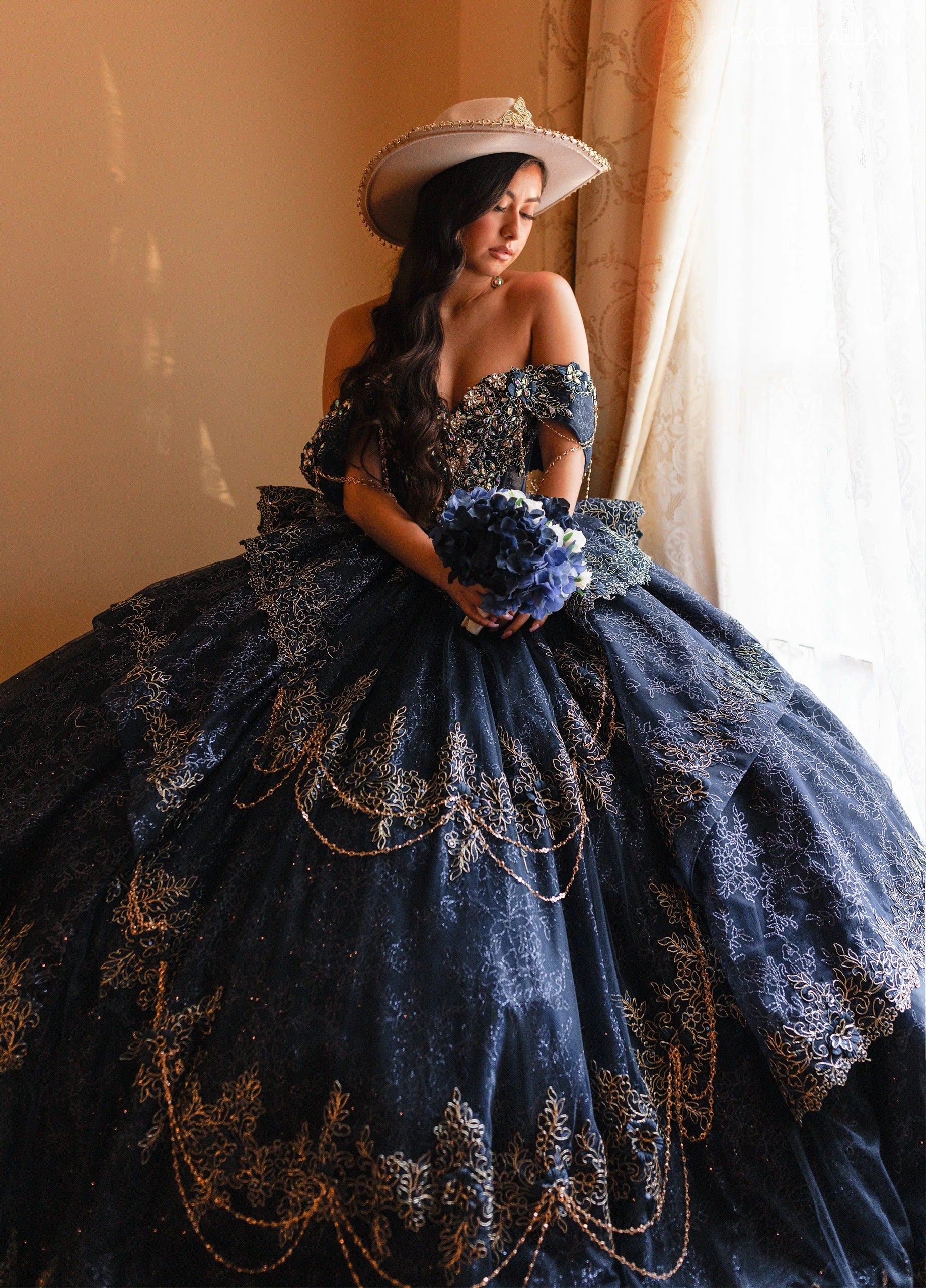Off-the-Shoulder Floor-Length with T in Tulle Quinceañe Ball Gown Rachel Allan RQ3188