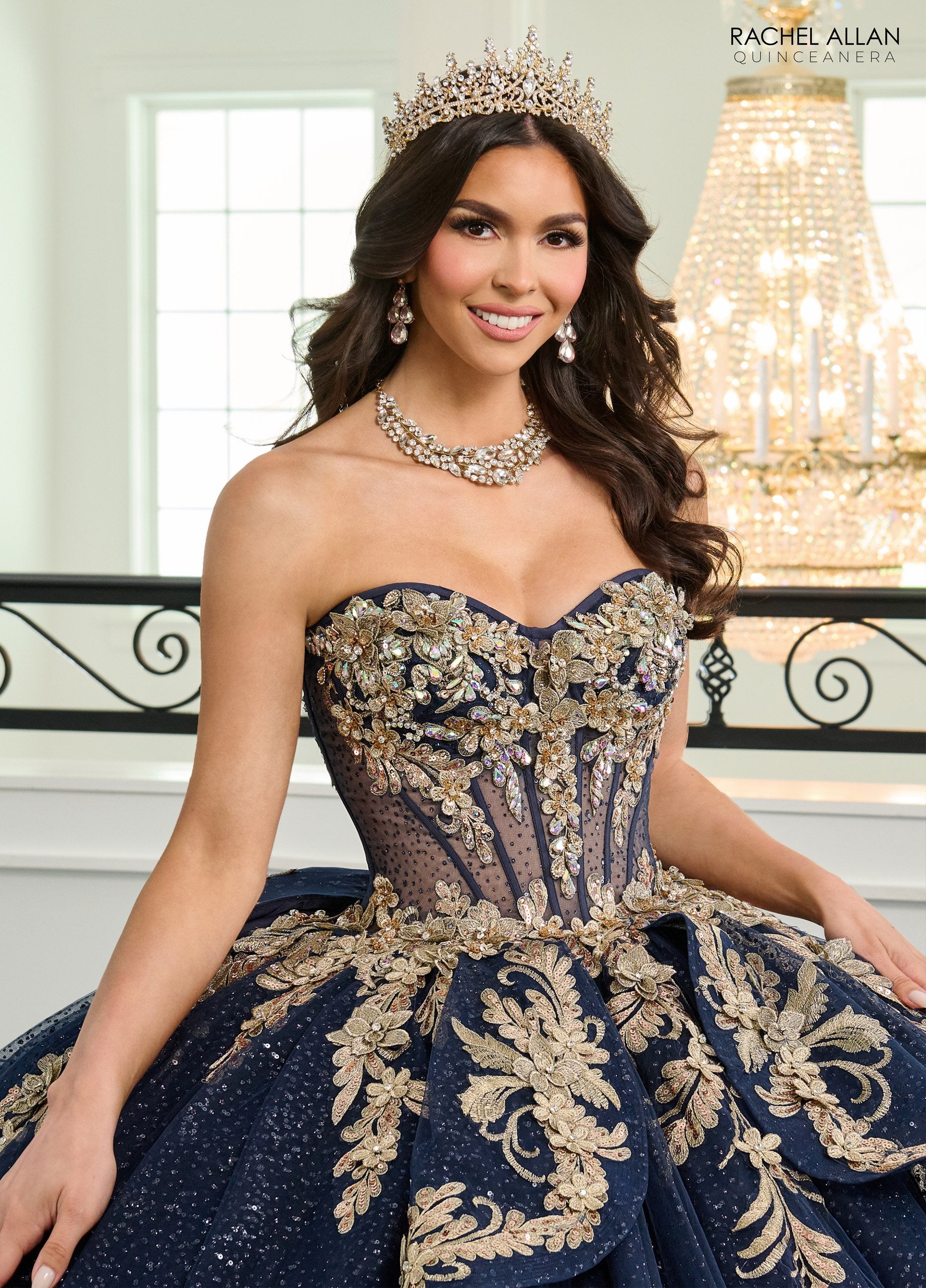 Sage Rachel Allan RQ3153 Long Ball Gown 3D Flower Glitter