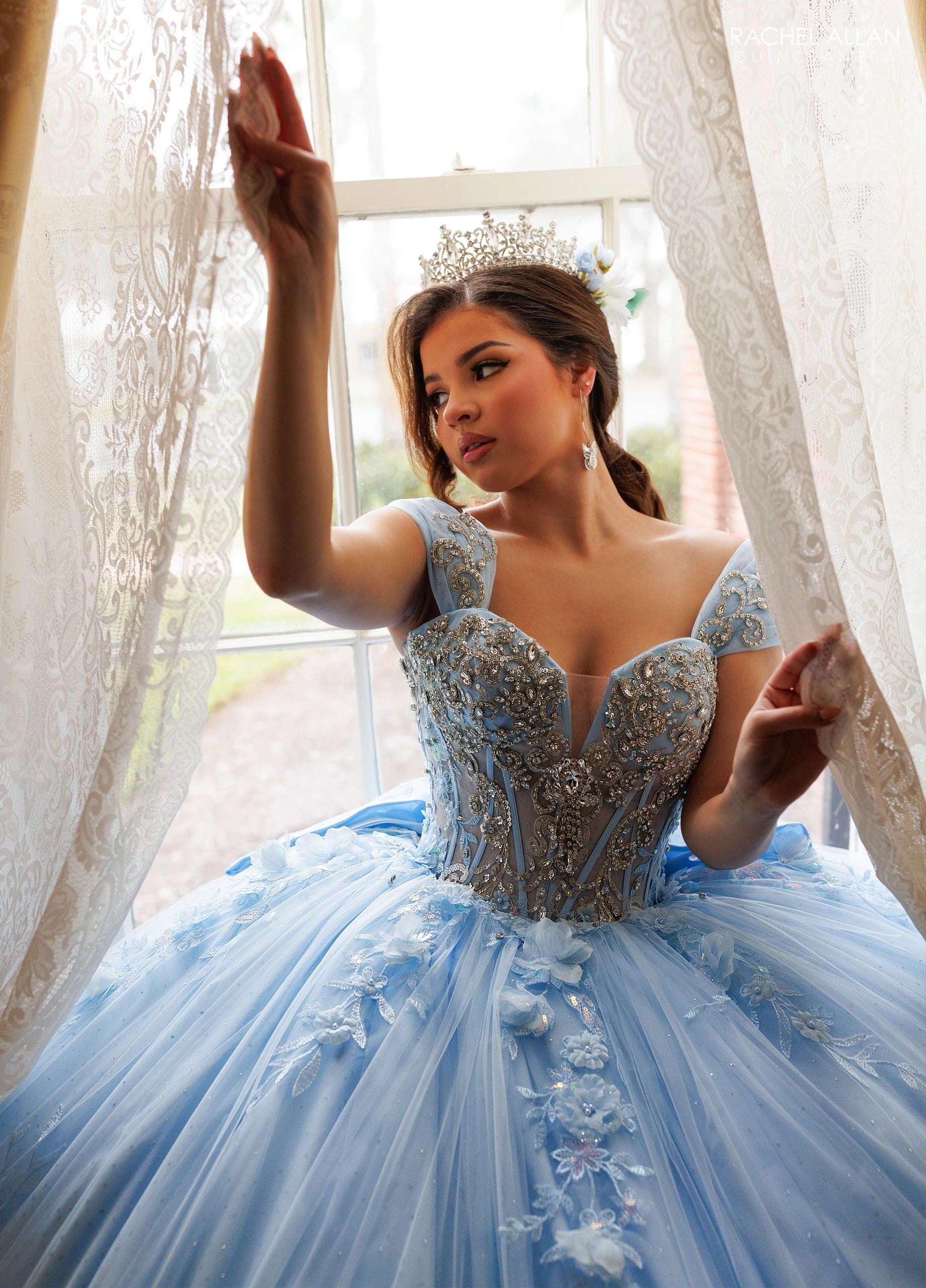 Off-the-Shoulder Floor-Length with T in Tulle Quinceañe Ball Gown Rachel Allan RQ3180