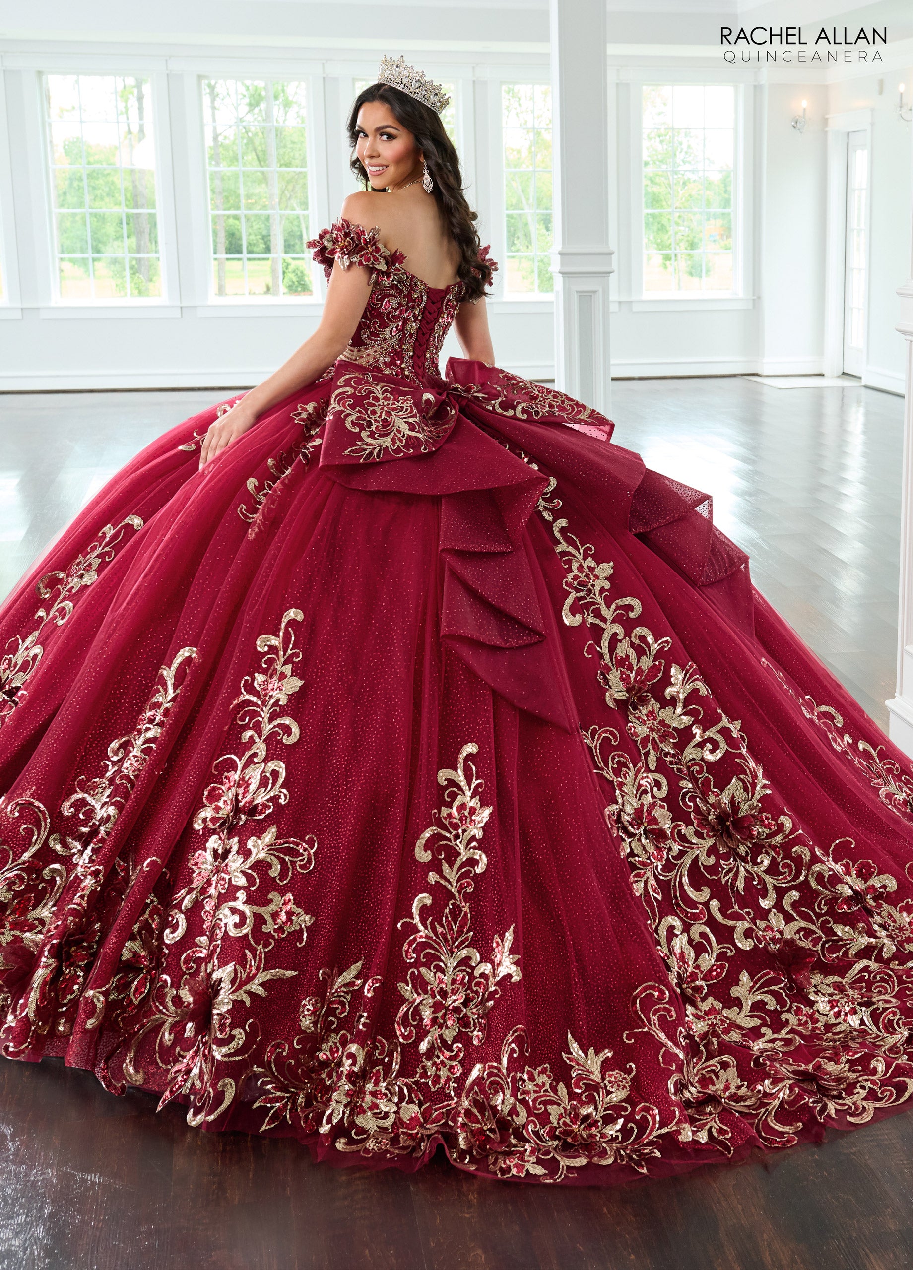 Quinceniera Dresses Long Ball Gown Beaded Quinceanera Dress Burgundy Gold