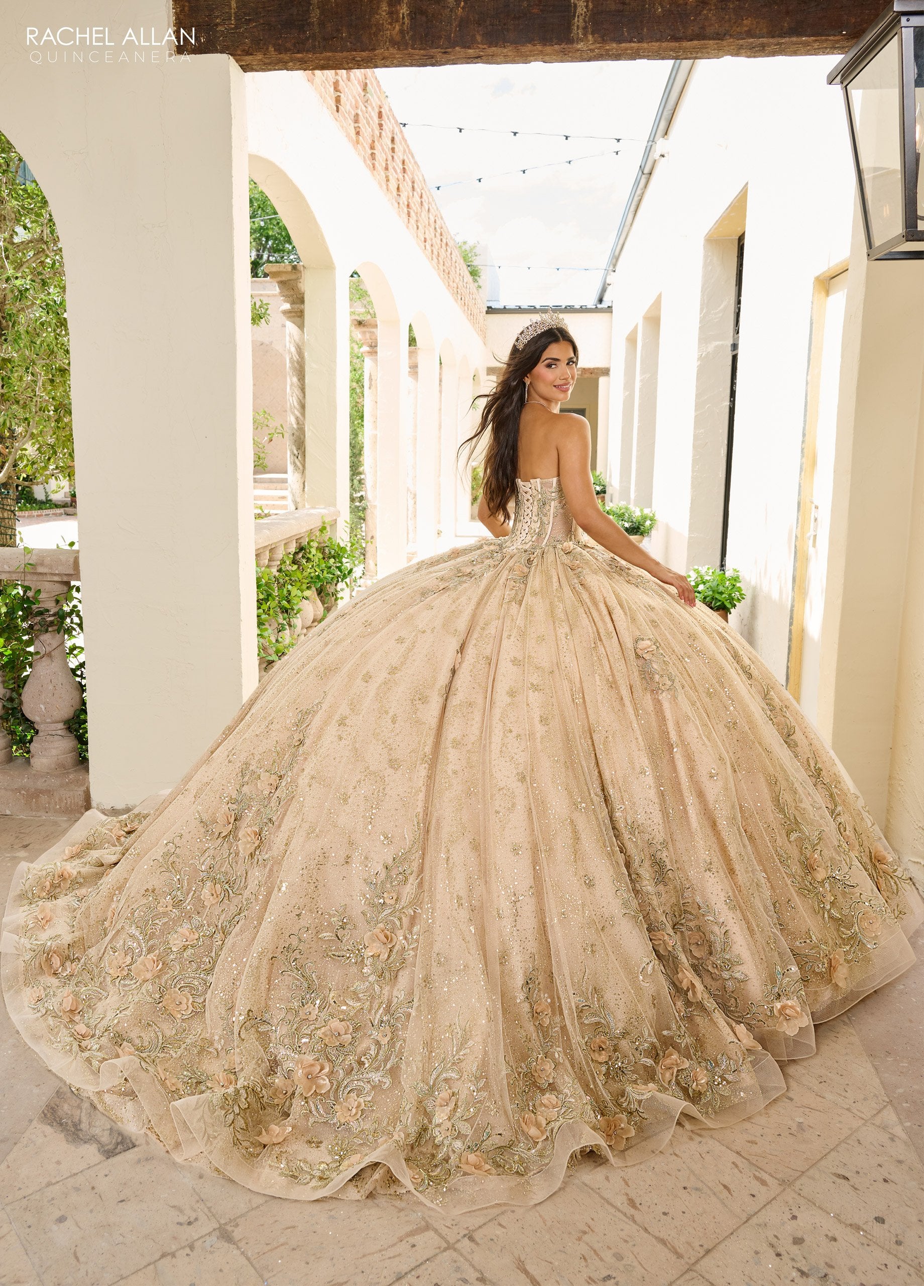 white christmas dresses Long Metallic 3D Flower Quinceanera Ball Gown – The Dress Outlet
