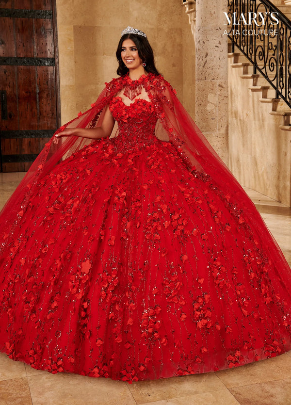 Strapless Floor-Length Glitter Tulle Quinceanera Ball Gown with Matching Cape Rachel Allan MQ3075