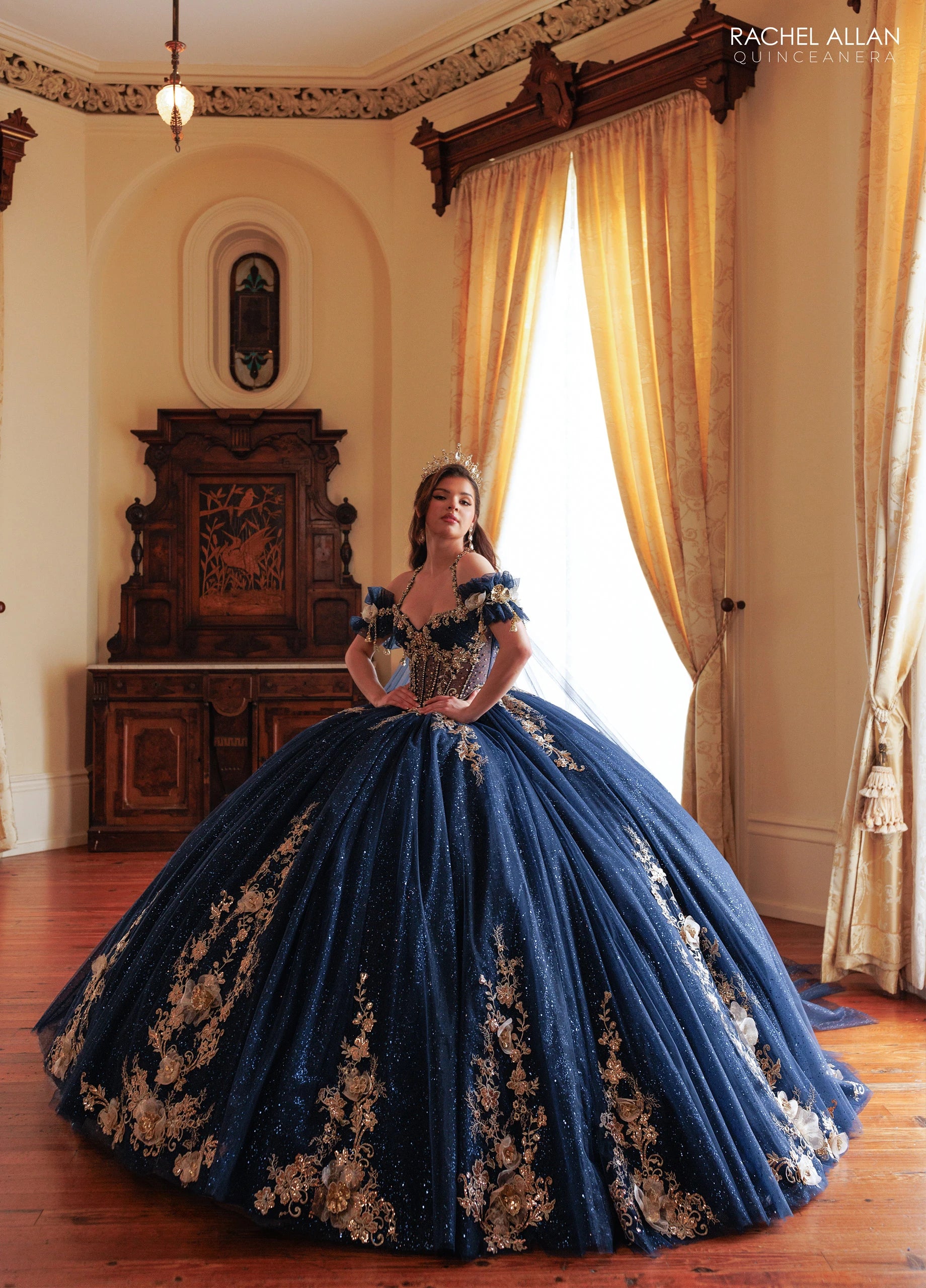 Off-the-Shoulder Floor-Length Tulle Quinceañe Ball Gown Rachel Allan RQ3181