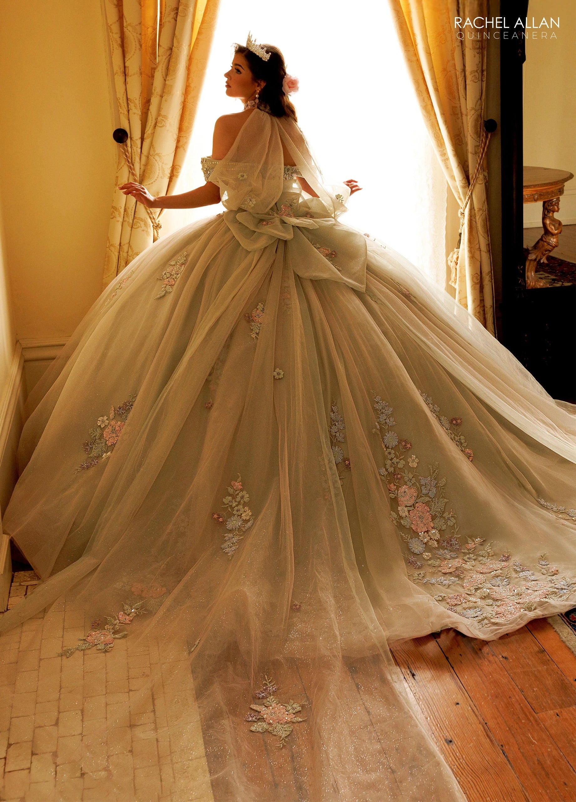 Off-the-Shoulder Floor-Length with T in Tulle Quinceañe Ball Gown Rachel Allan RQ3186