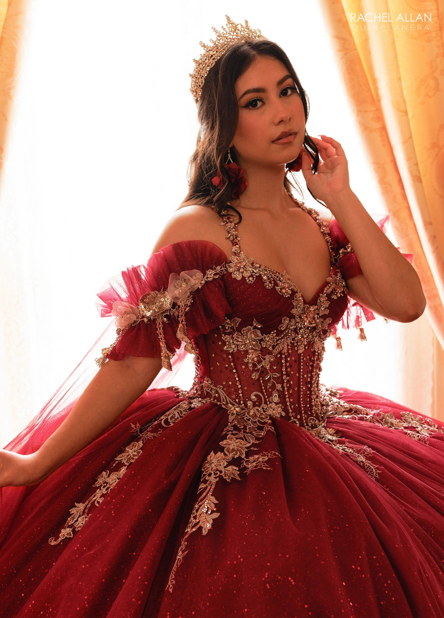Off-the-Shoulder Floor-Length Tulle Quinceañe Ball Gown Rachel Allan RQ3181