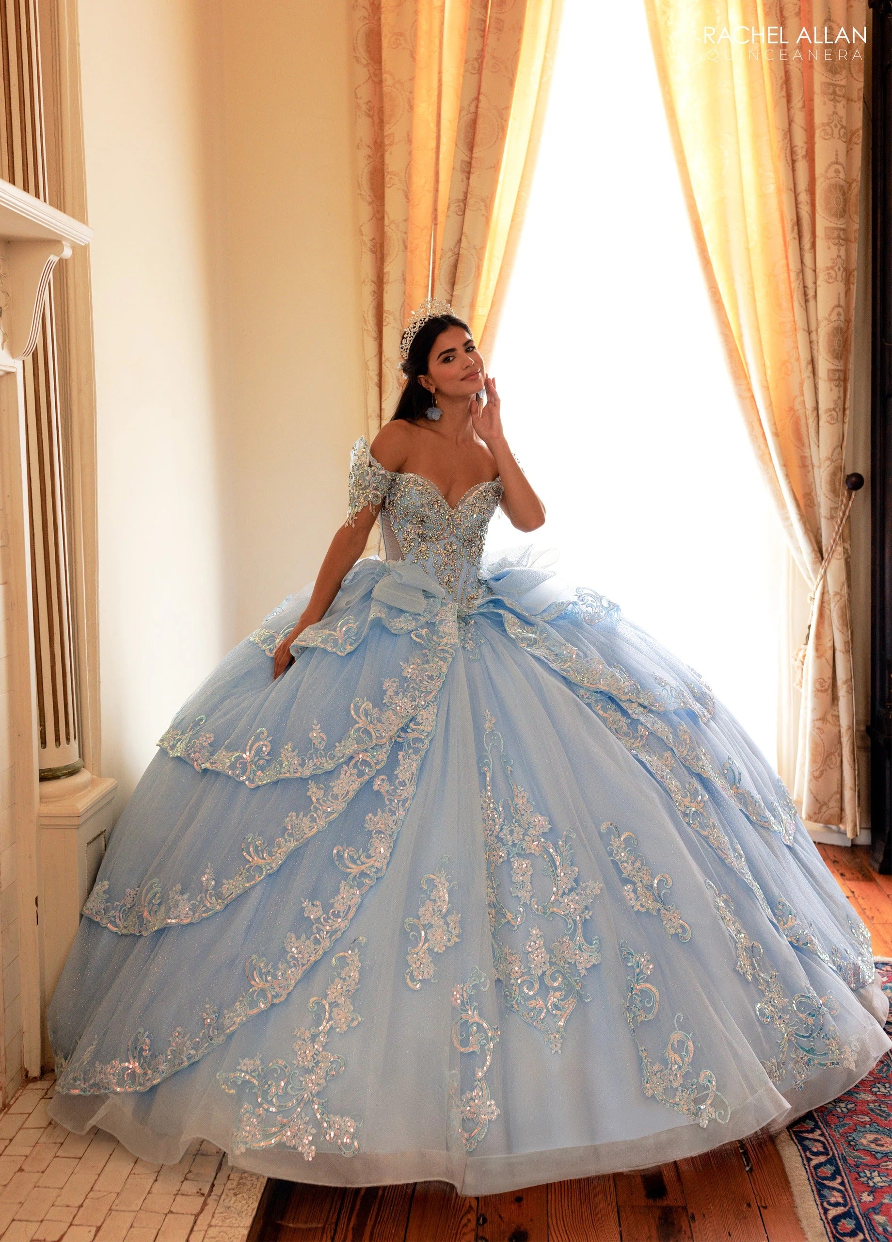Off-the-Shoulder Floor-Length with T in Tulle Quinceañe Ball Gown Rachel Allan RQ3182