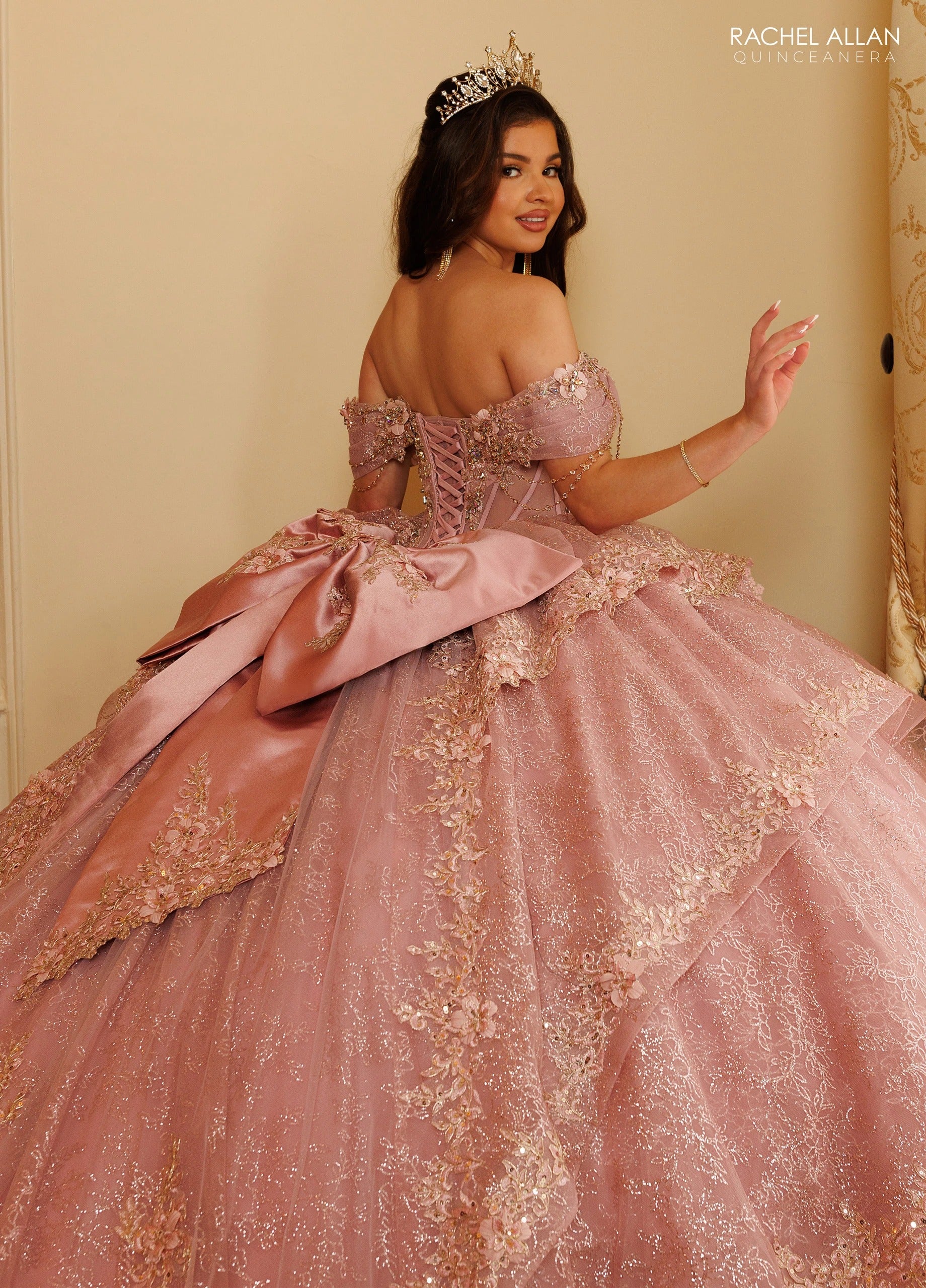 Off-the-Shoulder Floor-Length with T in Tulle Quinceañe Ball Gown Rachel Allan RQ3188