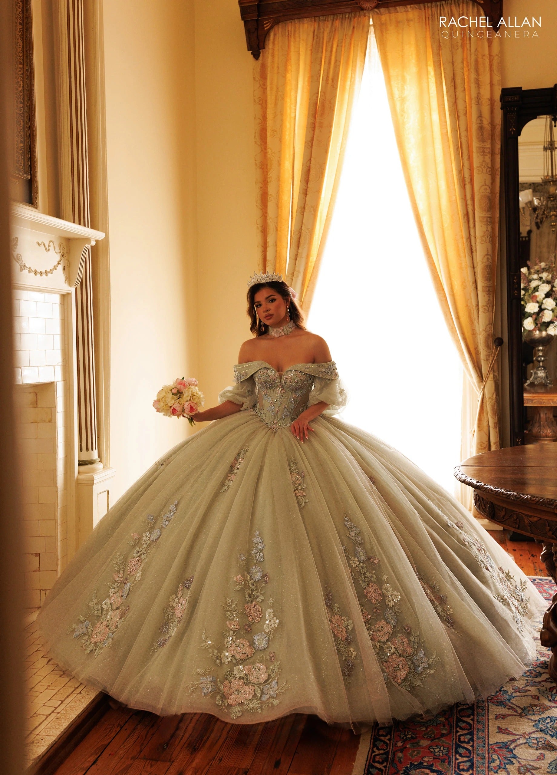 Off-the-Shoulder Floor-Length with T in Tulle Quinceañe Ball Gown Rachel Allan RQ3186