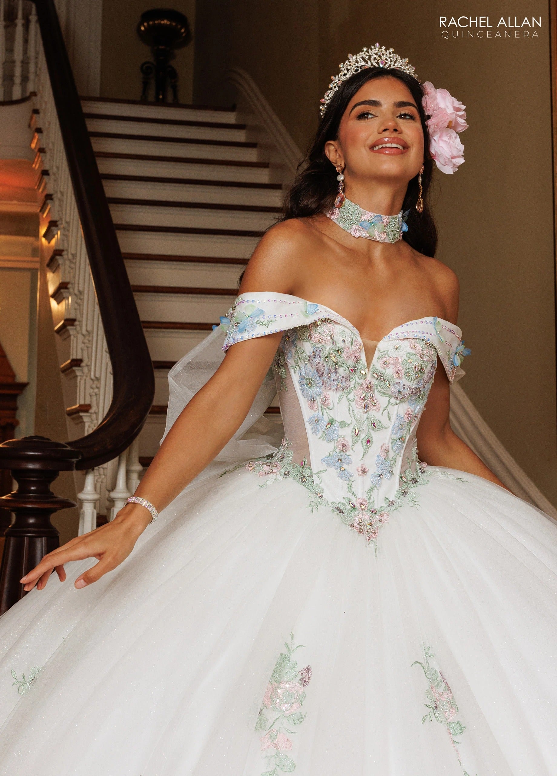 Off-the-Shoulder Floor-Length with T in Tulle Quinceañe Ball Gown Rachel Allan RQ3186
