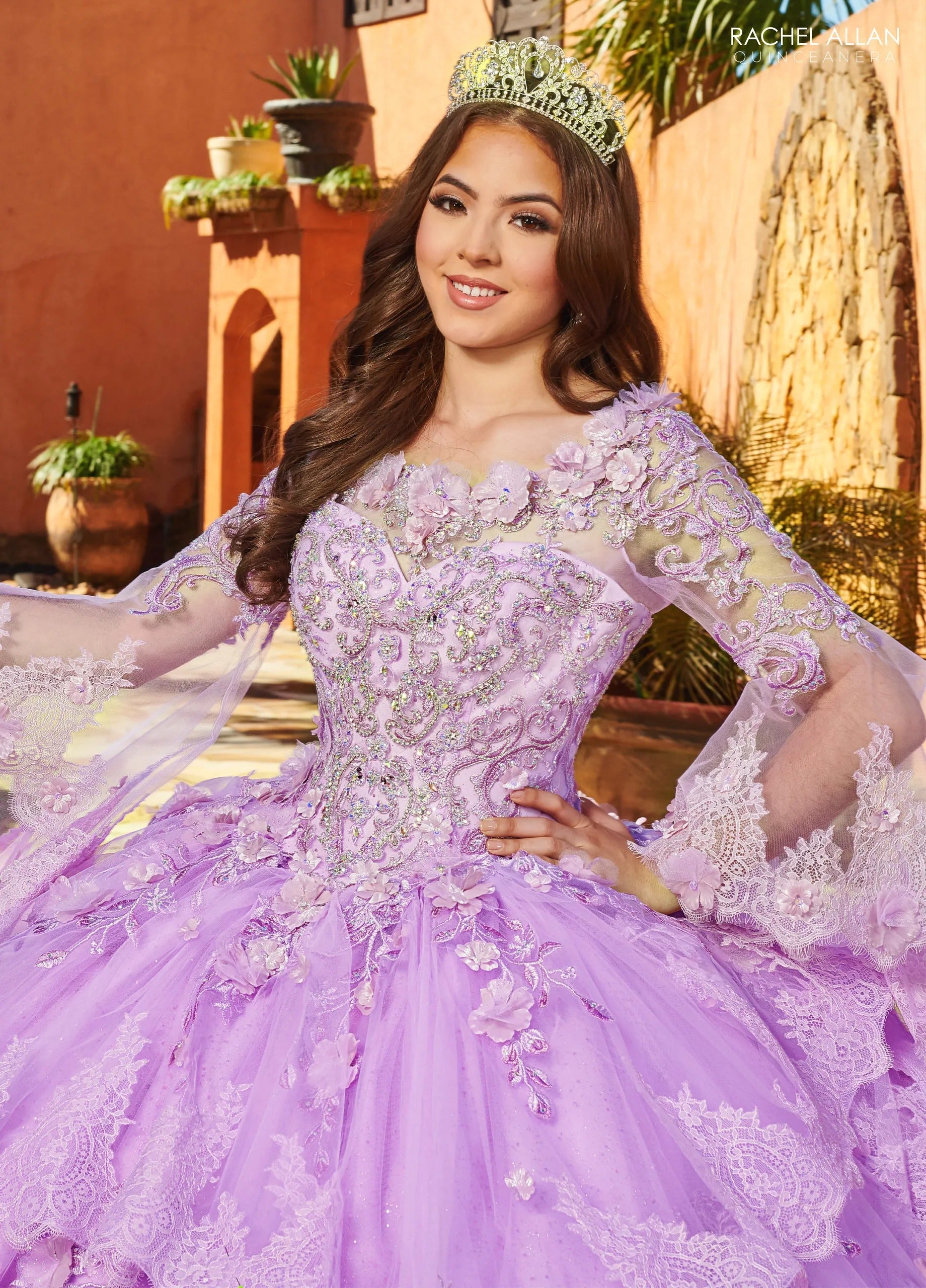 Lilac Sweetheart Floor Length Glitter Tulle Quinceanera Ball Gown with Ruffle Skirt  Rachel Allan MQ3088