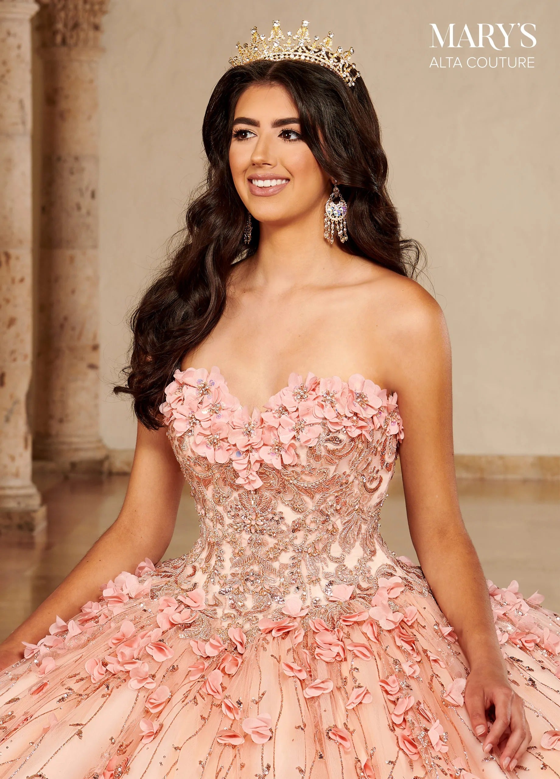 Blush Strapless Floor-Length Glitter Tulle Quinceanera Ball Gown with Matching Cape Rachel Allan MQ3075 Rachel Allan MQ3075