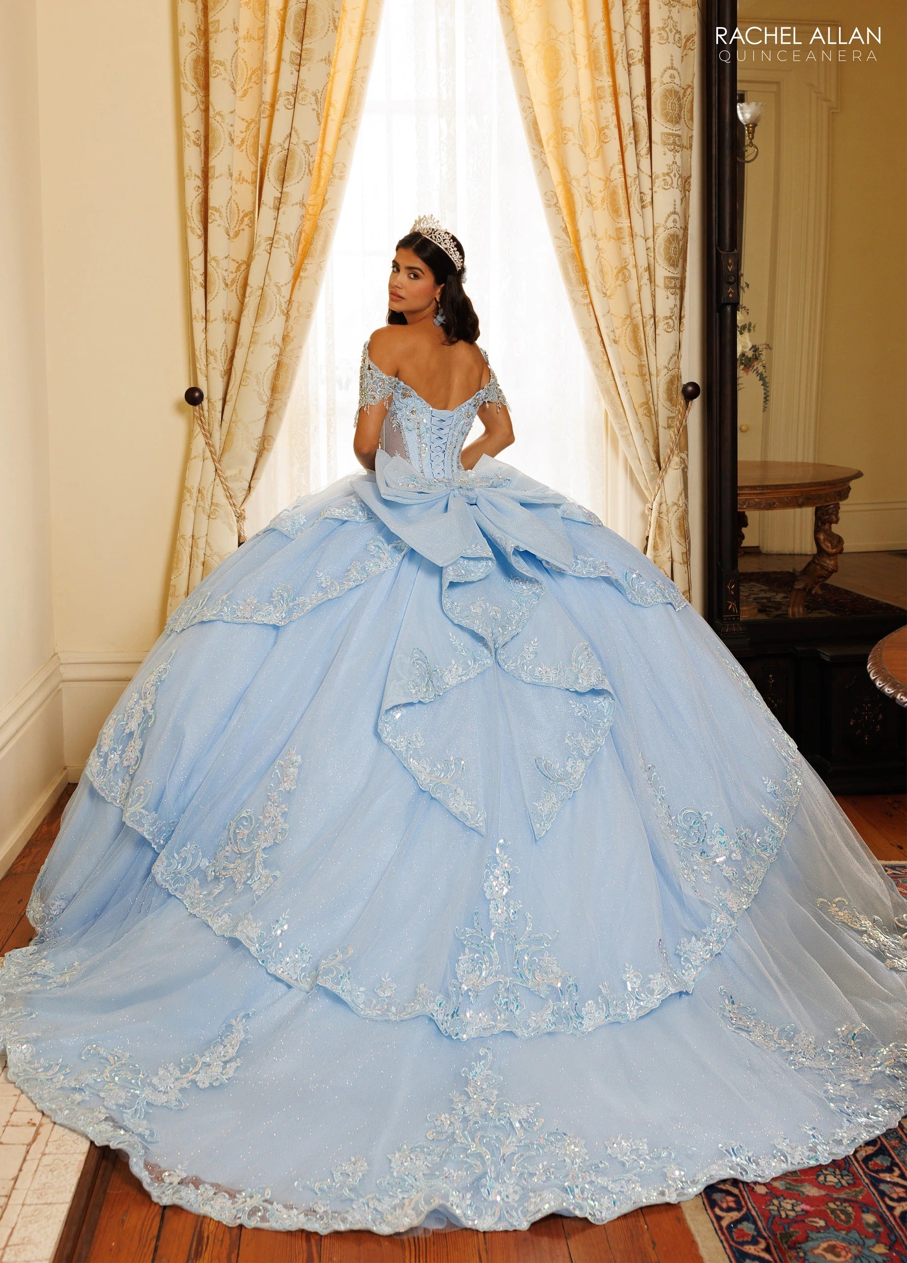 Off-the-Shoulder Floor-Length with T in Tulle Quinceañe Ball Gown Rachel Allan RQ3182