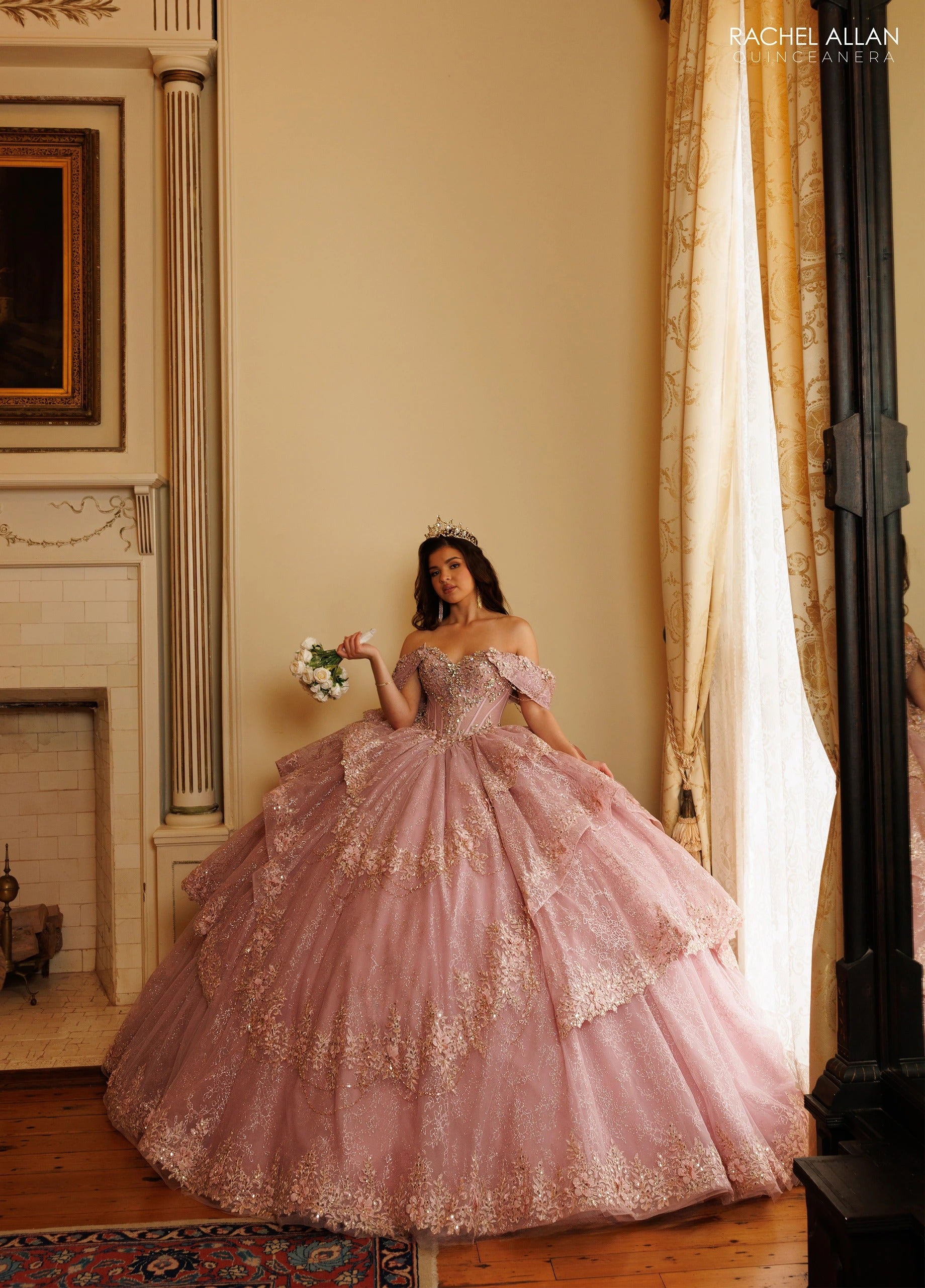 Off-the-Shoulder Floor-Length with T in Tulle Quinceañe Ball Gown Rachel Allan RQ3188