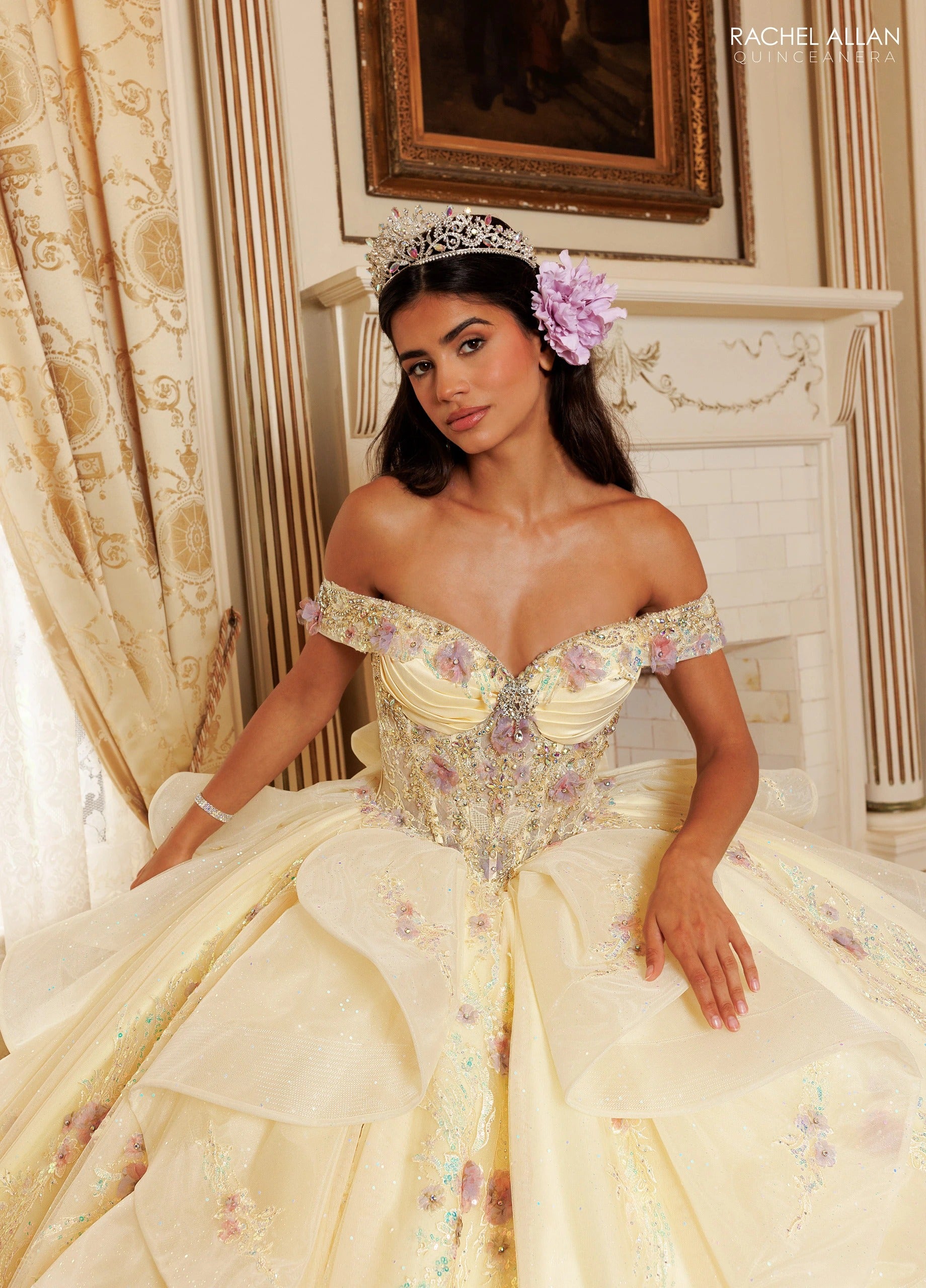Off-the-Shoulder Floor-Length Tulle Quinceañe Ball Gown Rachel Allan RQ3185