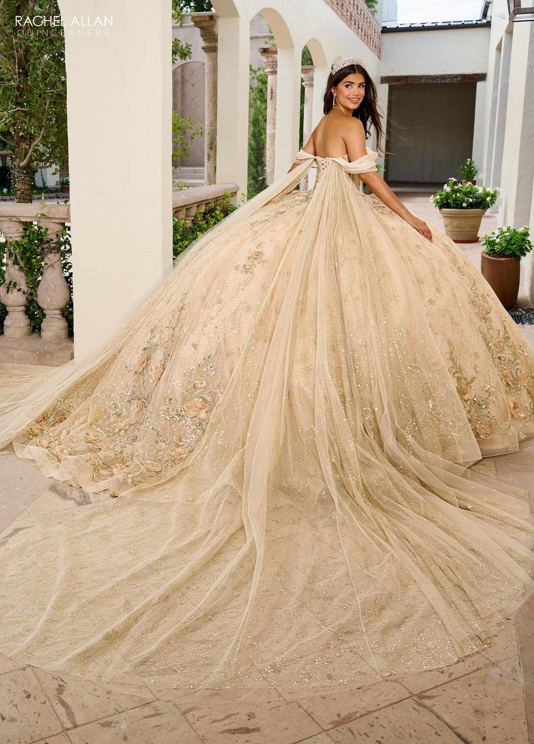 Rachel Allan RQ3146 Ball Gown Long Glitter Overskirt Quinceanera Dress –  The Dress Outlet