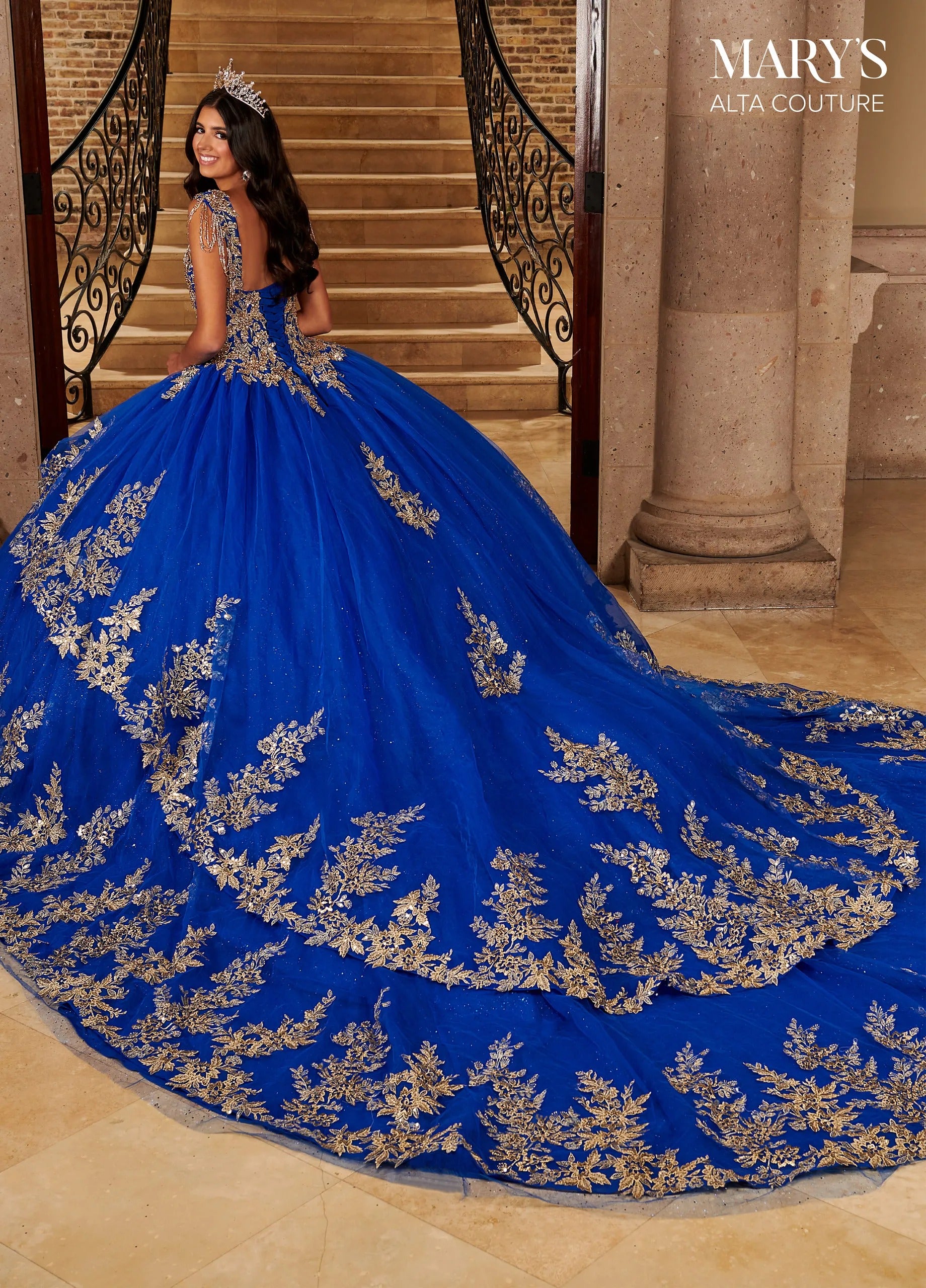 Royal Gold Sweetheart Floor-Length Glitter Tulle Quinceanera Ball Gown with Matching Bolero Rachel Allan MQ3079
