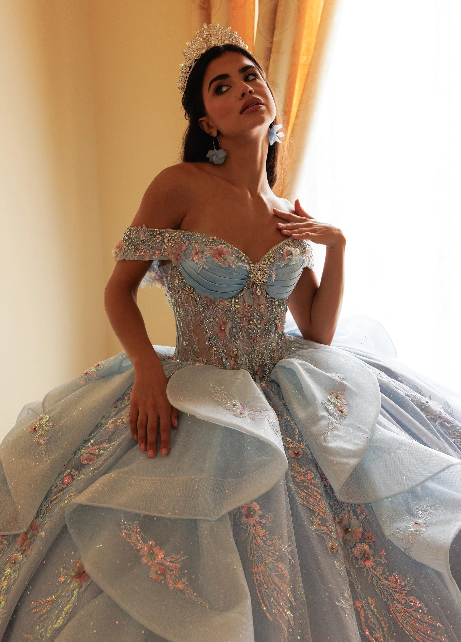 Off-the-Shoulder Floor-Length Tulle Quinceañe Ball Gown Rachel Allan RQ3185