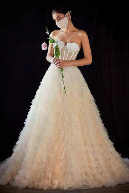 Andrea & Leo A0767W Long Ombre Wedding Dress Bridal Ivory