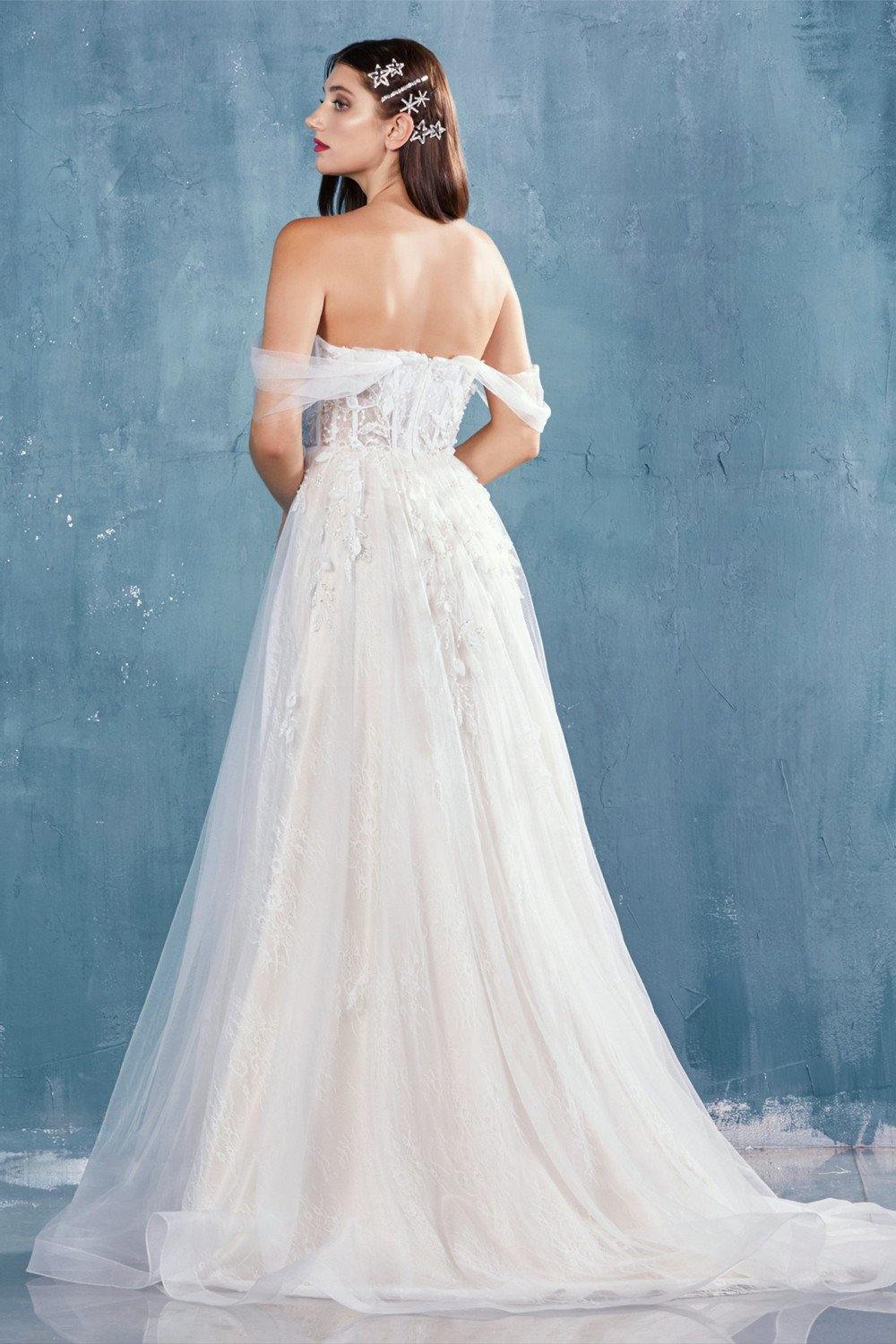 Andrea & Leo A0822 Long Off Shoulder Wedding Dress Bridal Off White/Nude