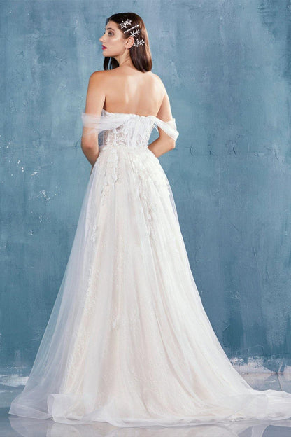 Andrea & Leo A0822 Long Off Shoulder Wedding Dress Bridal Off White/Nude