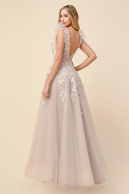 Andrea & Leo A1018 Floral Long Ball Gown Prom Dress Pale Mauve