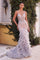 Andrea & Leo A1116 Feather Mermaid Prom Dress Silver Nude