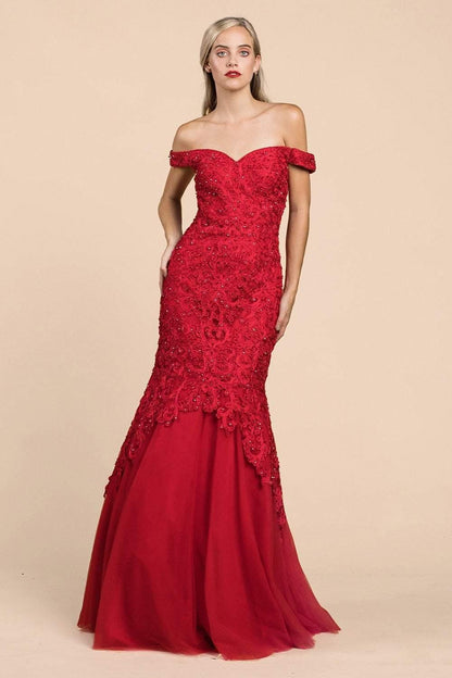 Andrea & Leo CDA0401 Long Prom Mermaid Dress Red
