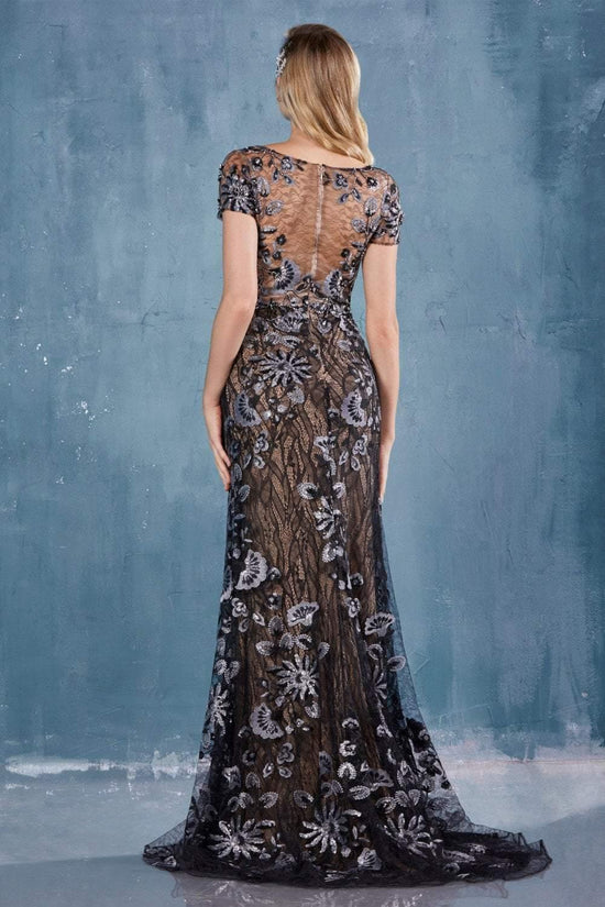 Black Nude Andrea & Leo CDA0743 Long Beaded Short Sleeve Formal Dress ...