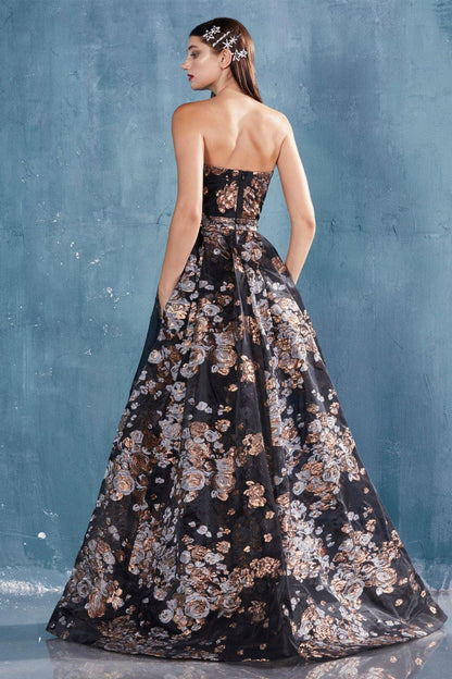 Andrea & Leo CDA0783 Strapless Sheet Long Prom Dress Copper Black
