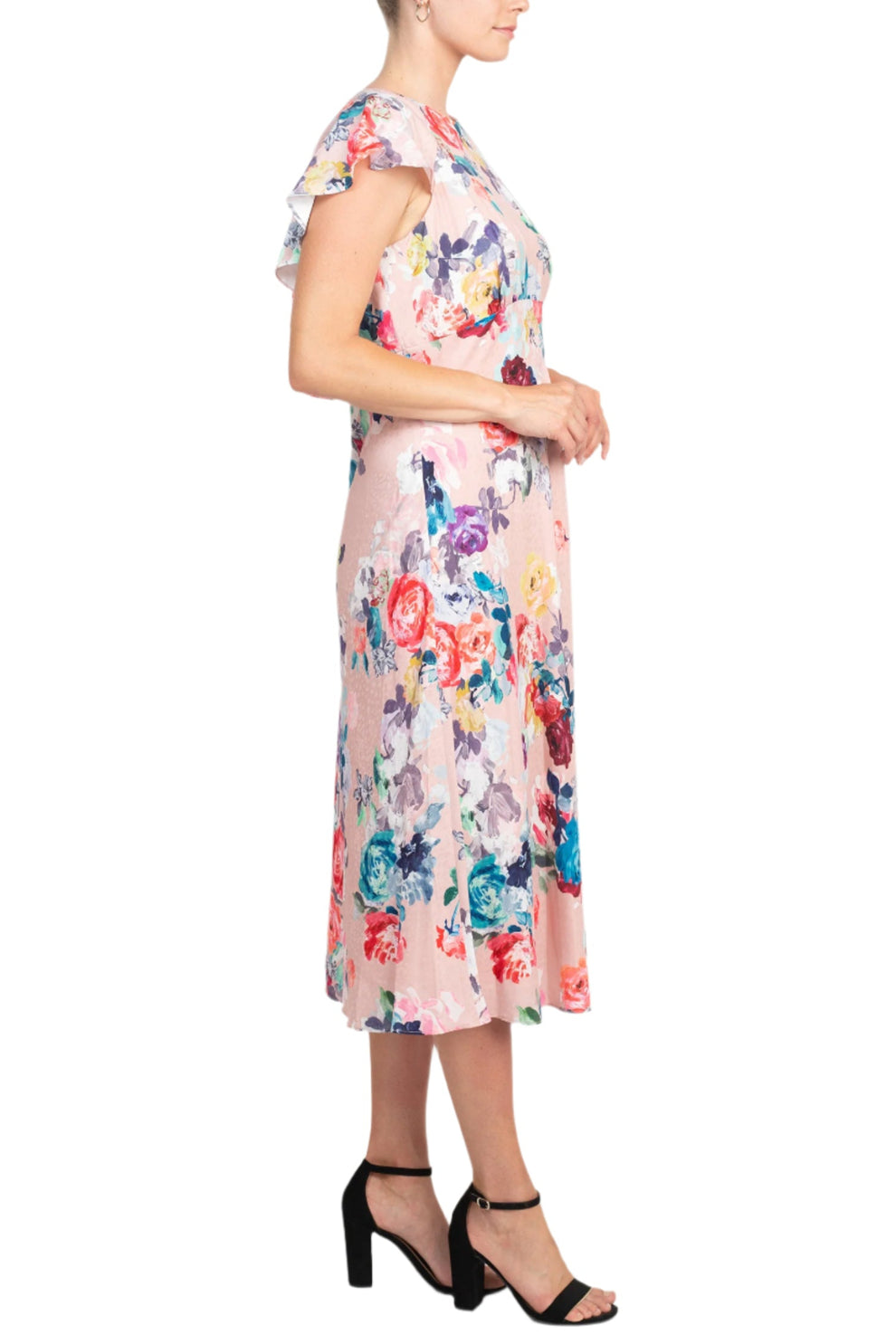 Adrianna Papell AP1D104619 Short Floral Print Cocktail Midi Dress