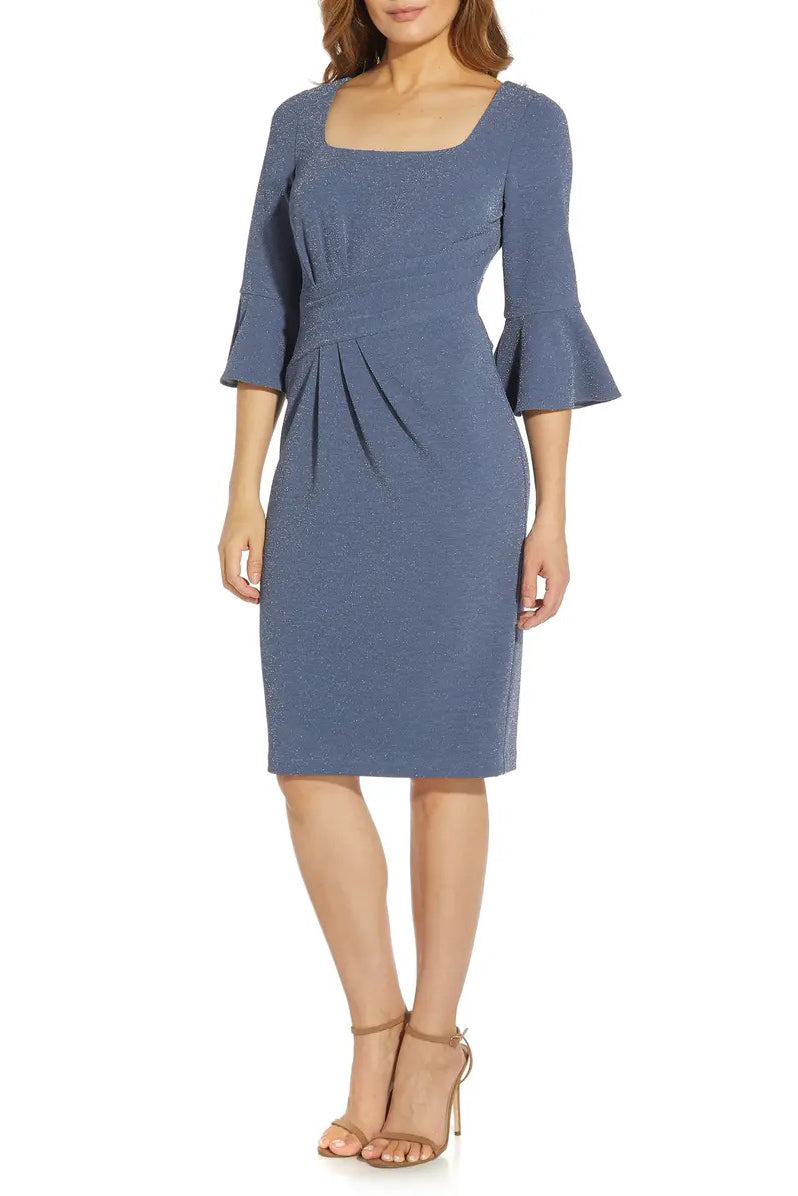 Adrianna Papell AP1D104701 Pleated Short Metallic Cocktail Dress