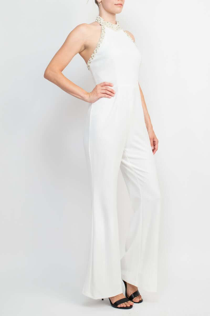 Adrianna Papell AP1E204372 Embellished Halter Neck Open Jumpsuit