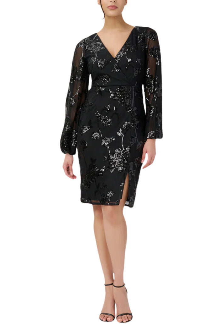 Adrianna Papell AP1E210109 Fitted Short Long Sleeve Sequin Cocktail Dress