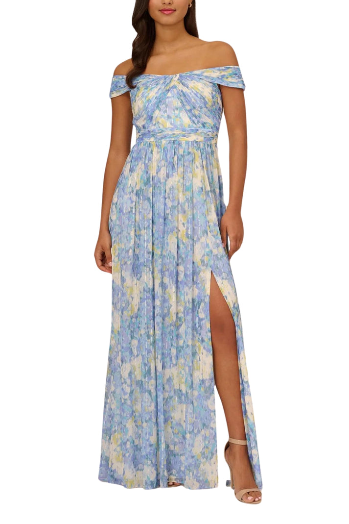 Adrianna Papell AP1E210484 Pleated Long Formal Printed Dress