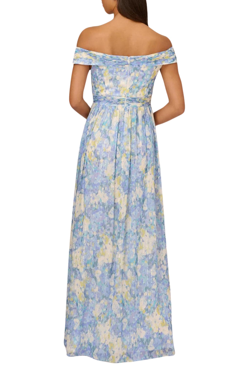 Adrianna Papell AP1E210484 Pleated Long Formal Printed Dress