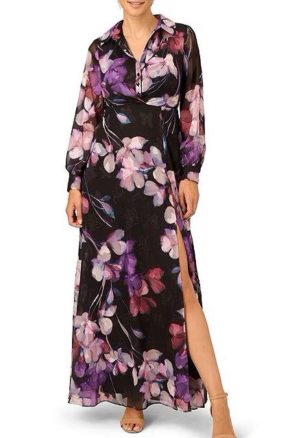 Adrianna Papell AP1E210760 Long Sleeve Floral Print Formal Dress