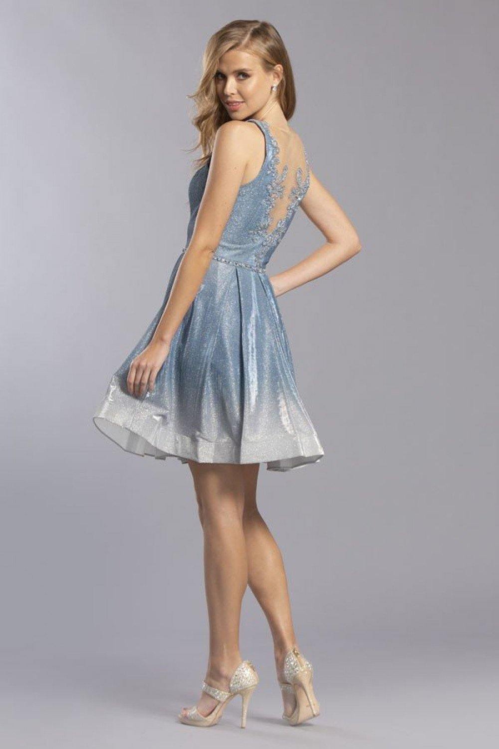 Appliqued Back Ombre Homecoming Short Dress - The Dress Outlet ASpeed